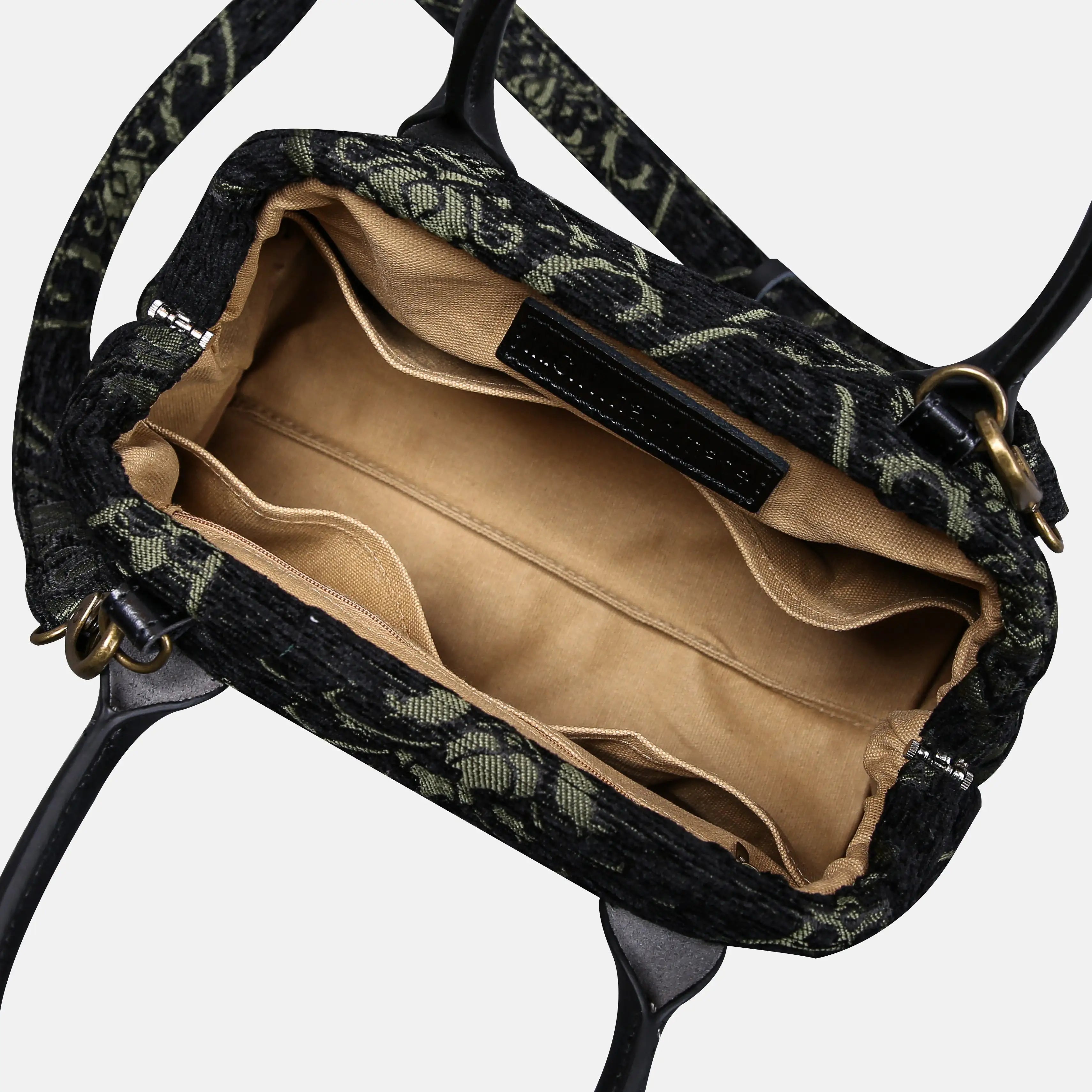 CARNABY Black/Dark Green Carpet Satchel carpet bag MCW Handmade of America open
