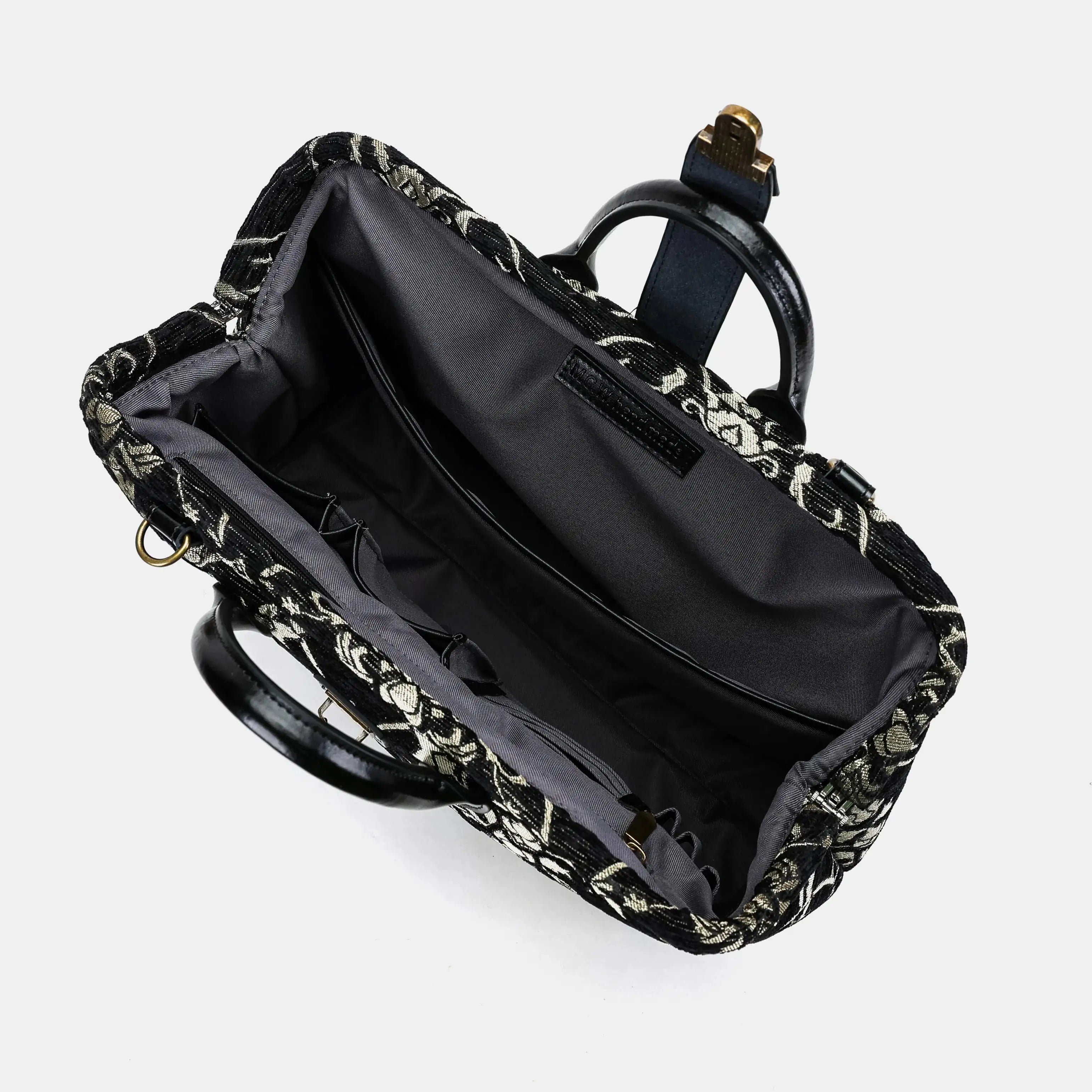 Carnaby Black Dark green Laptop Work Bag Carpetbag of America inside