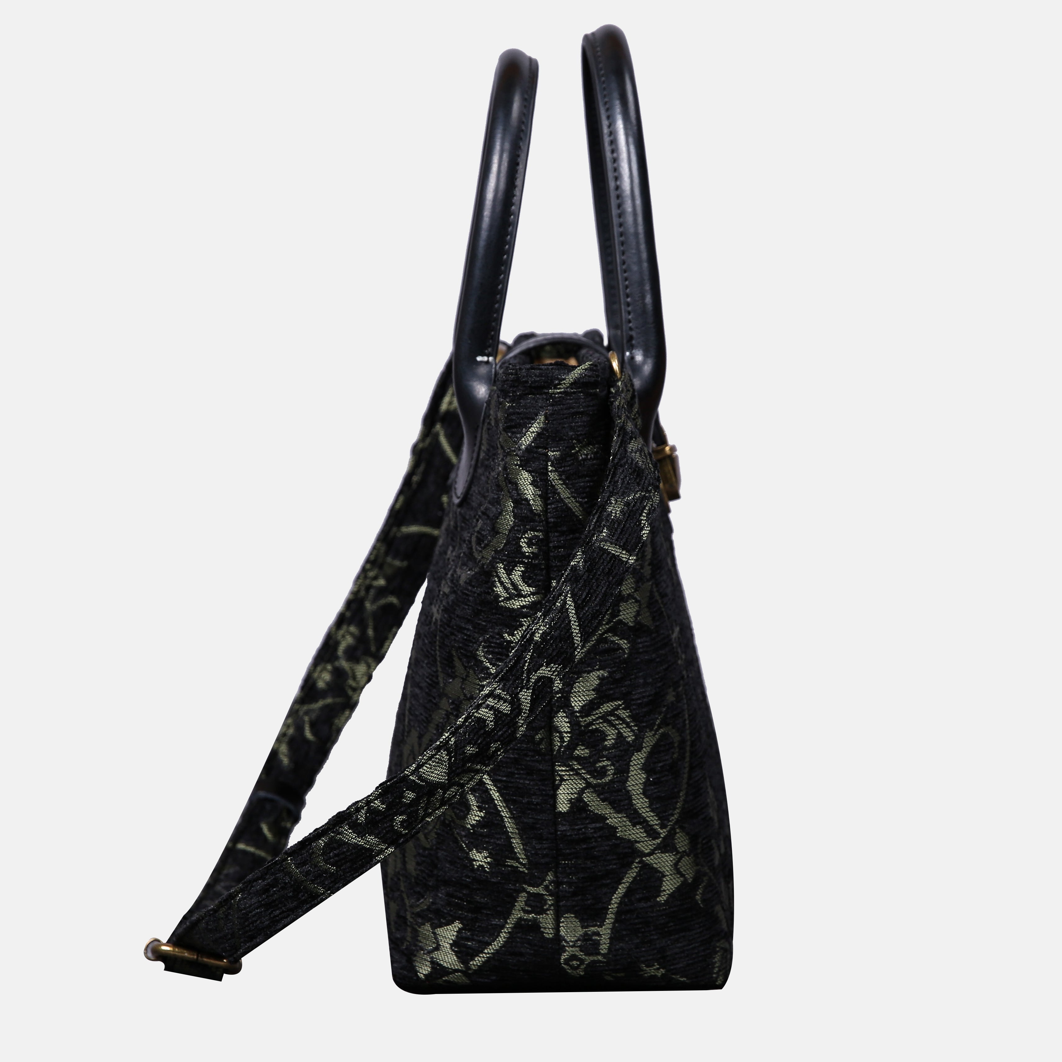 Carnaby Black/Dark Green Tuck Lock Carpet Satchel carpet bag MCW Handmade of America side