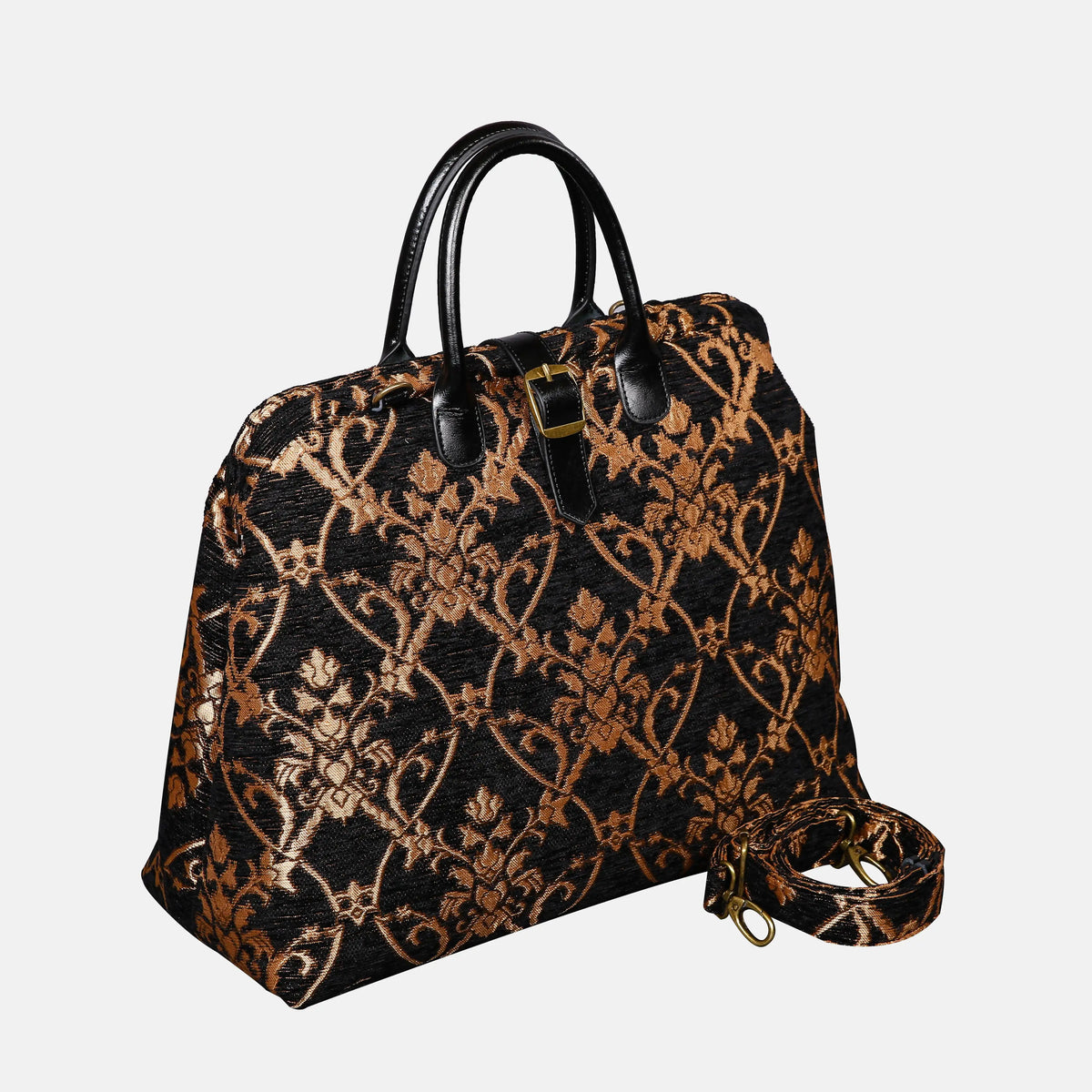 Carnaby Black/Gold Mary Poppins Weekender Carpetbag of America with shoulder strap
