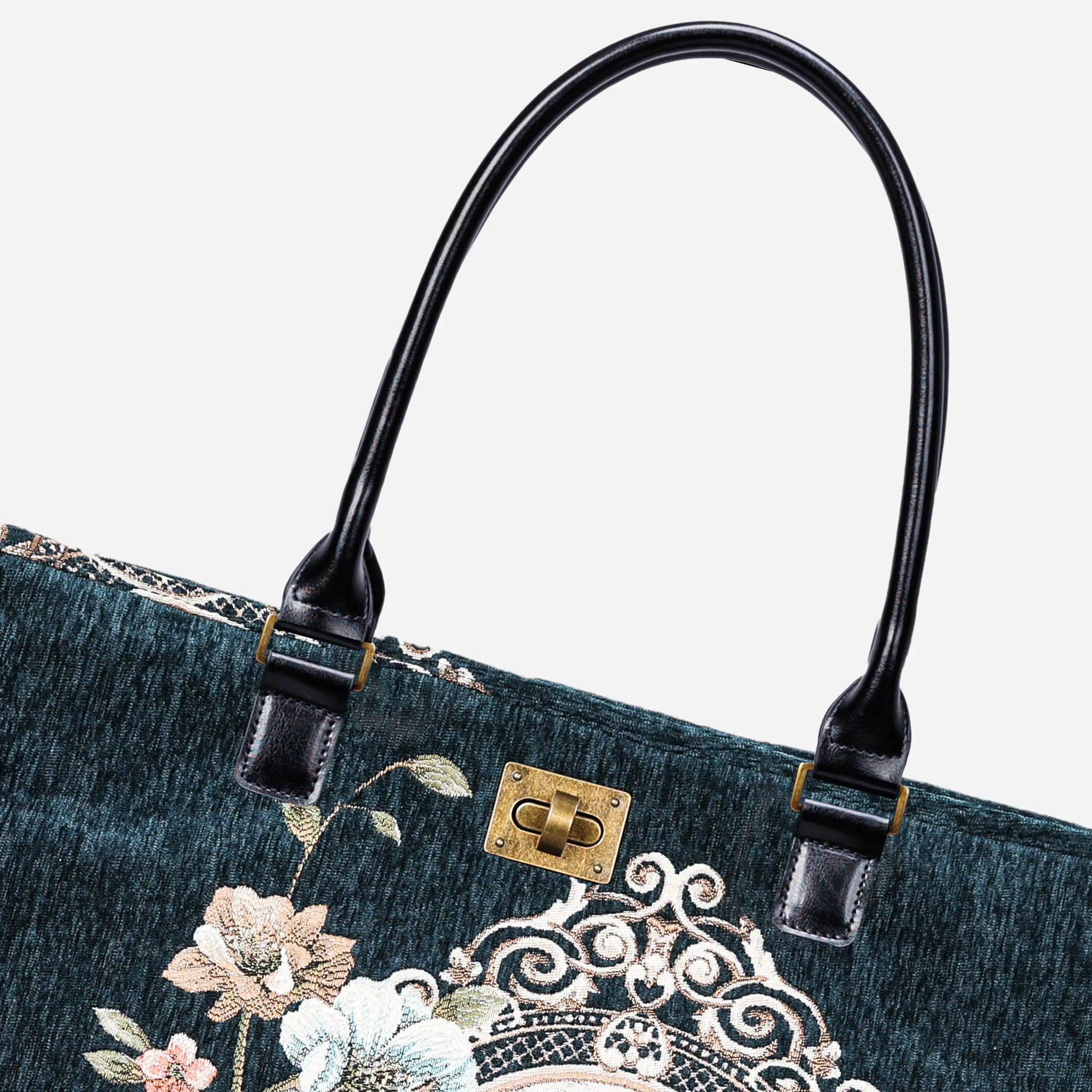 Chateau Cyprus Green Carpet Tote Shopper Carpetbag of America closure