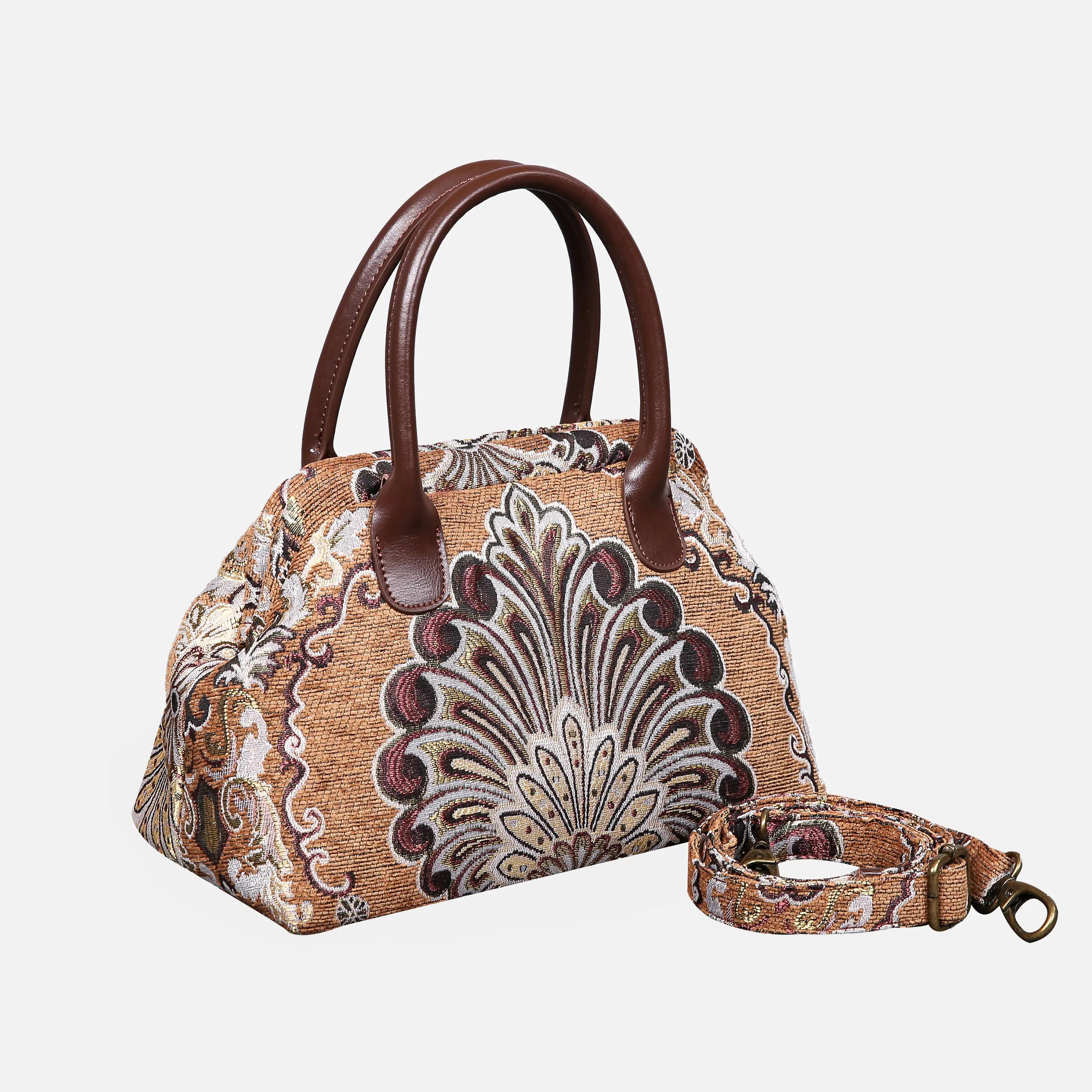 Chateau Nostalgia Brown Carpet Satchel carpet bag MCW Handmade of America with strap