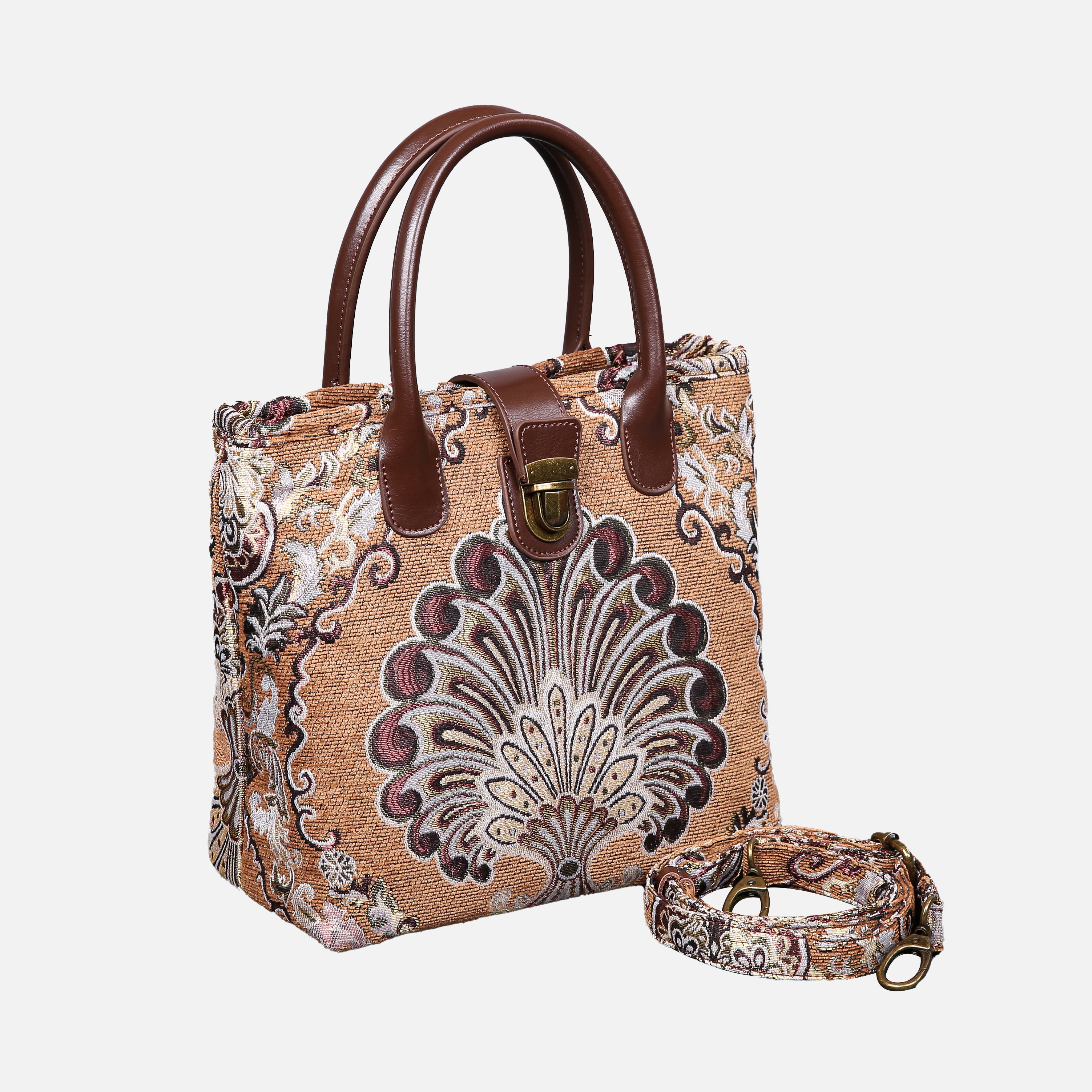 Chateau Nostalgia Brown Tuck Lock Carpet Satchel carpet bag MCW Handmade of America with strap