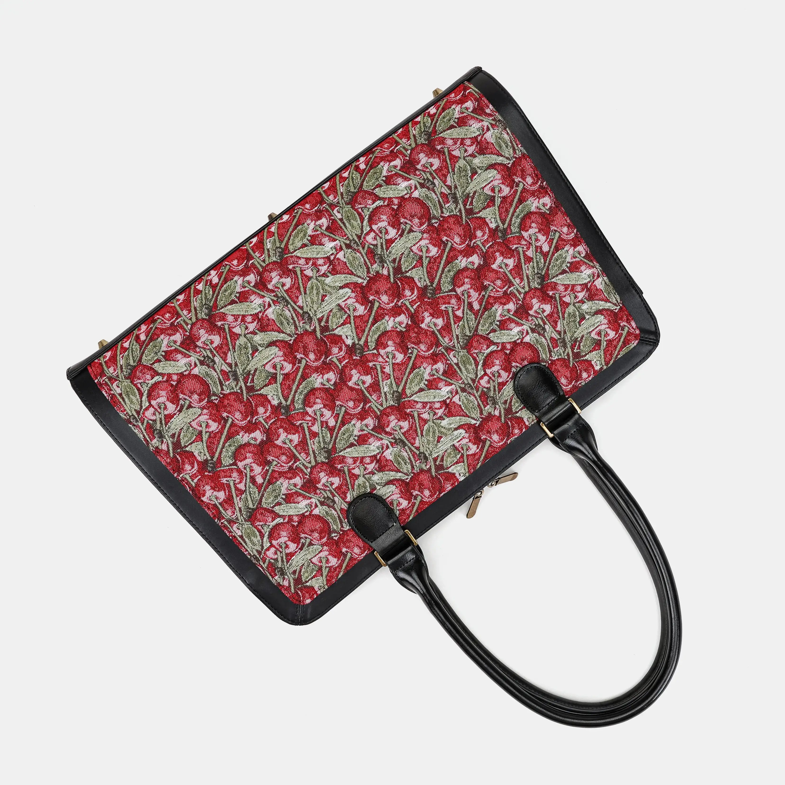 Cherry Cascade Business Tote Carpetbag of America lay flat