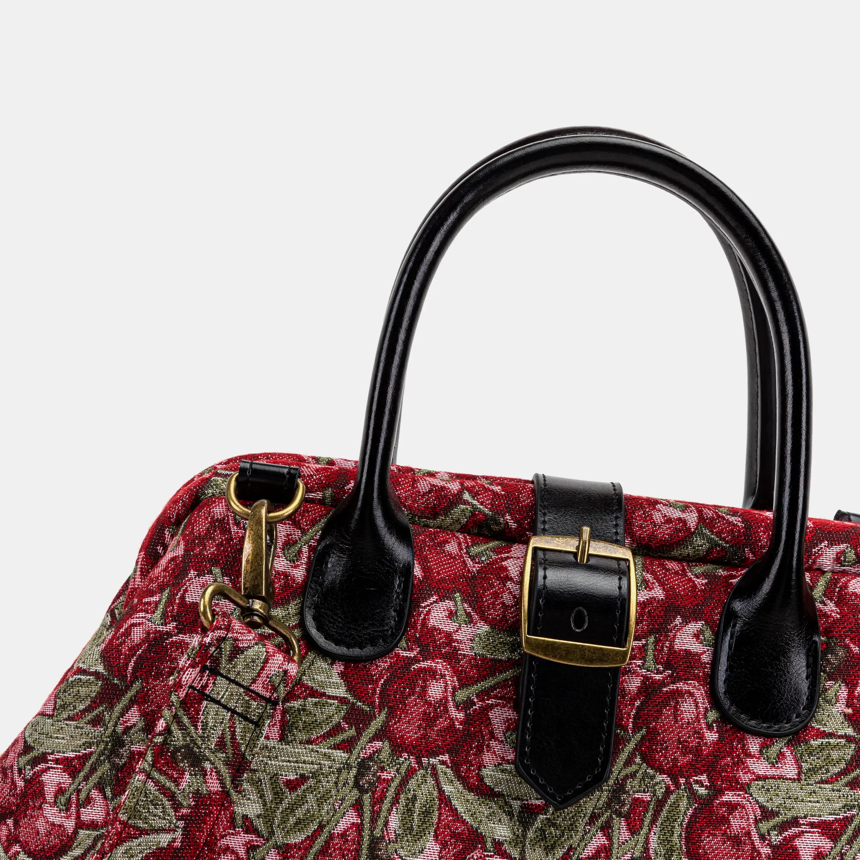 Handsewn Carpet Purse Mary Poppins Carpet Bag Everyday Carry Shoulder Bag Cherry Cascade detail