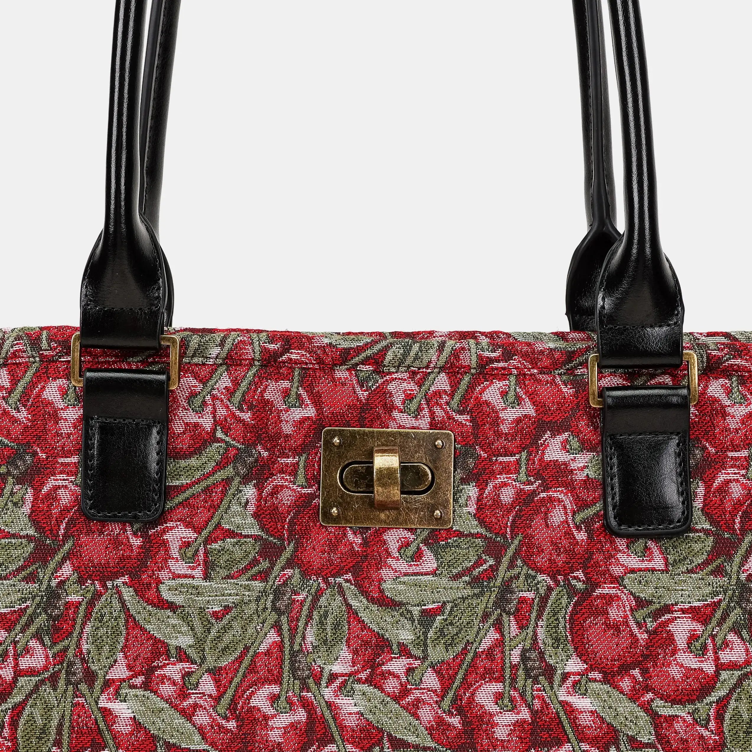 Cherry Cascade Carpet Tote Shopper Carpetbag of America details