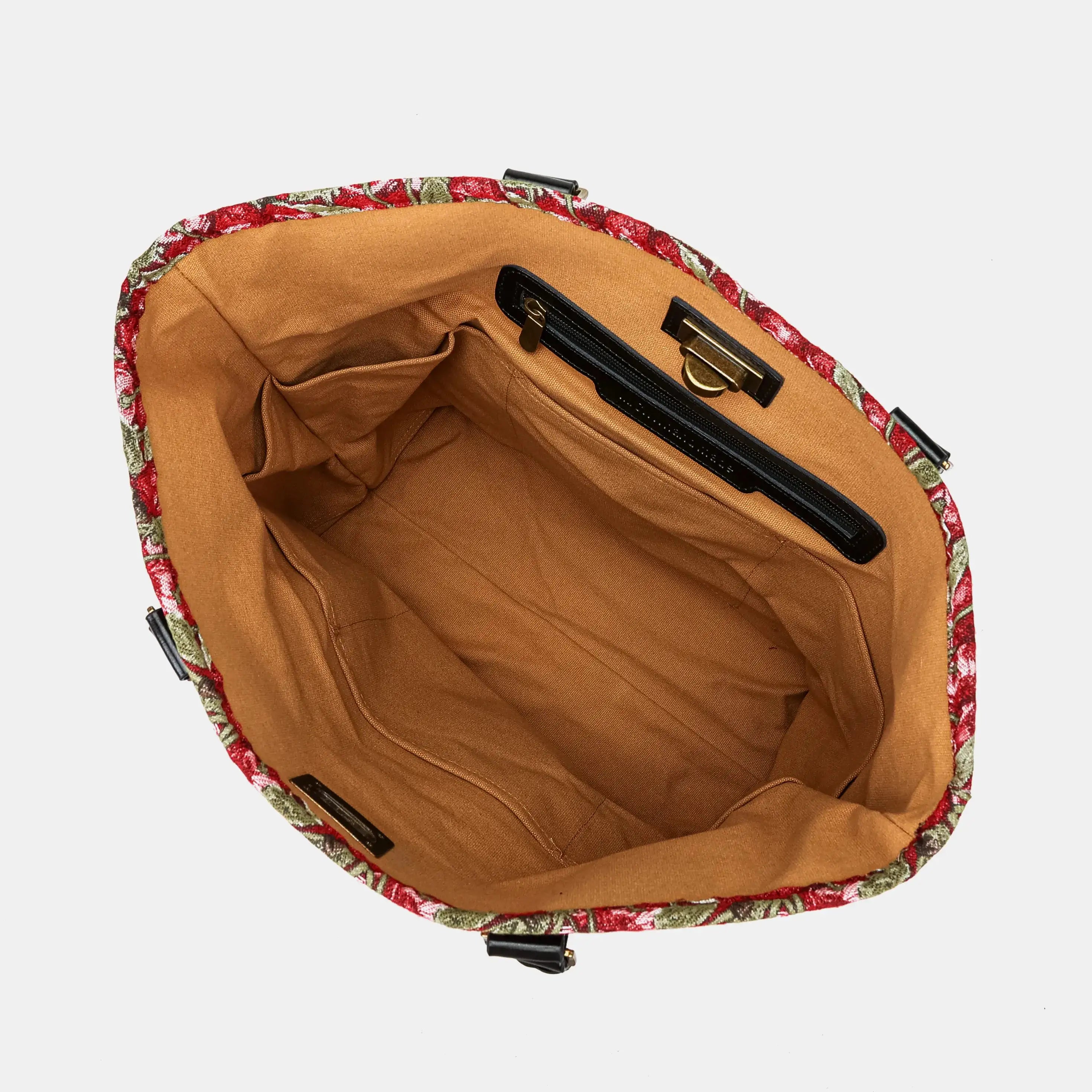 Cherry Cascade Carpet Tote Shopper Carpetbag of America inside