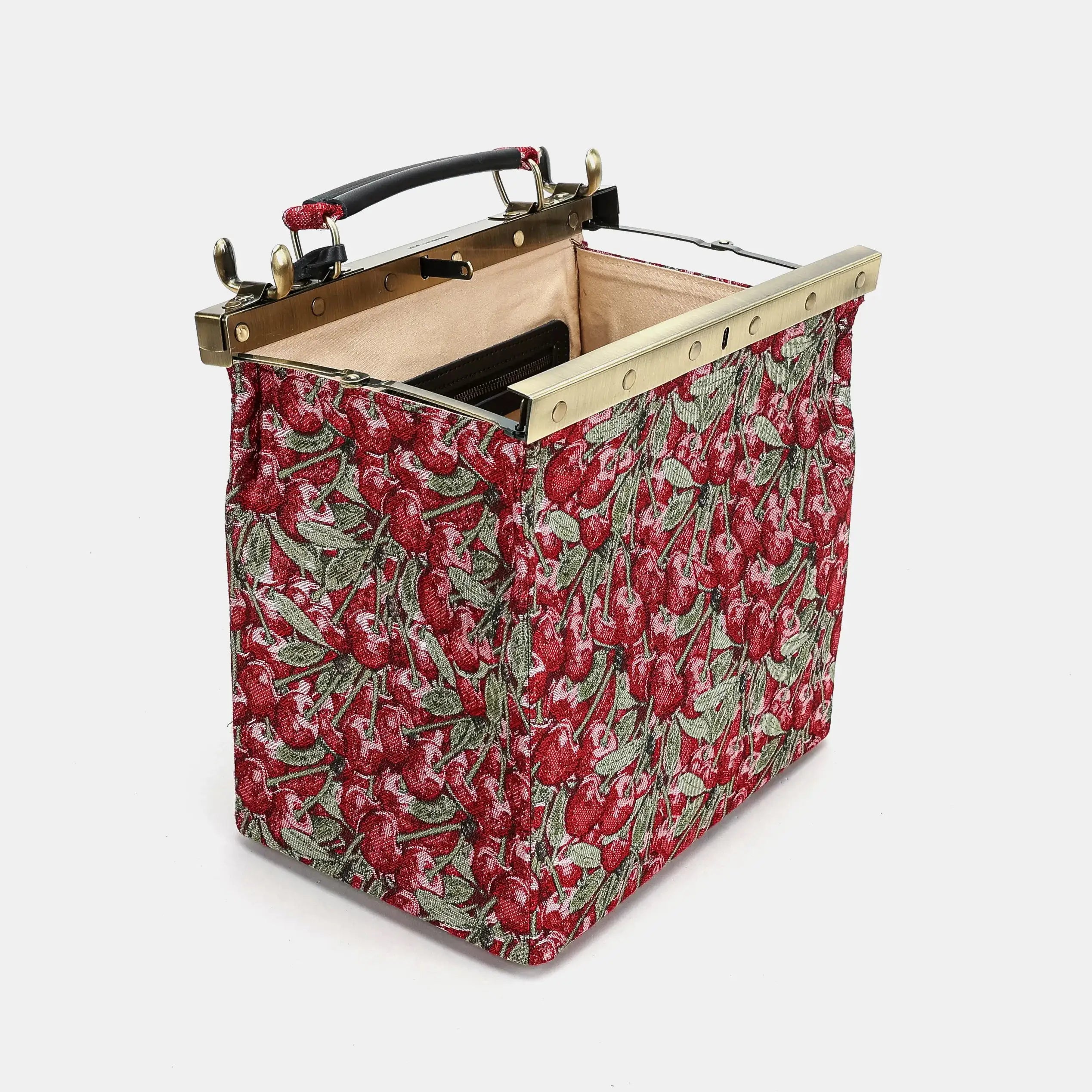 Cherry Cascade Cecile Carpet Purse Gladstone Bag of America open and stand