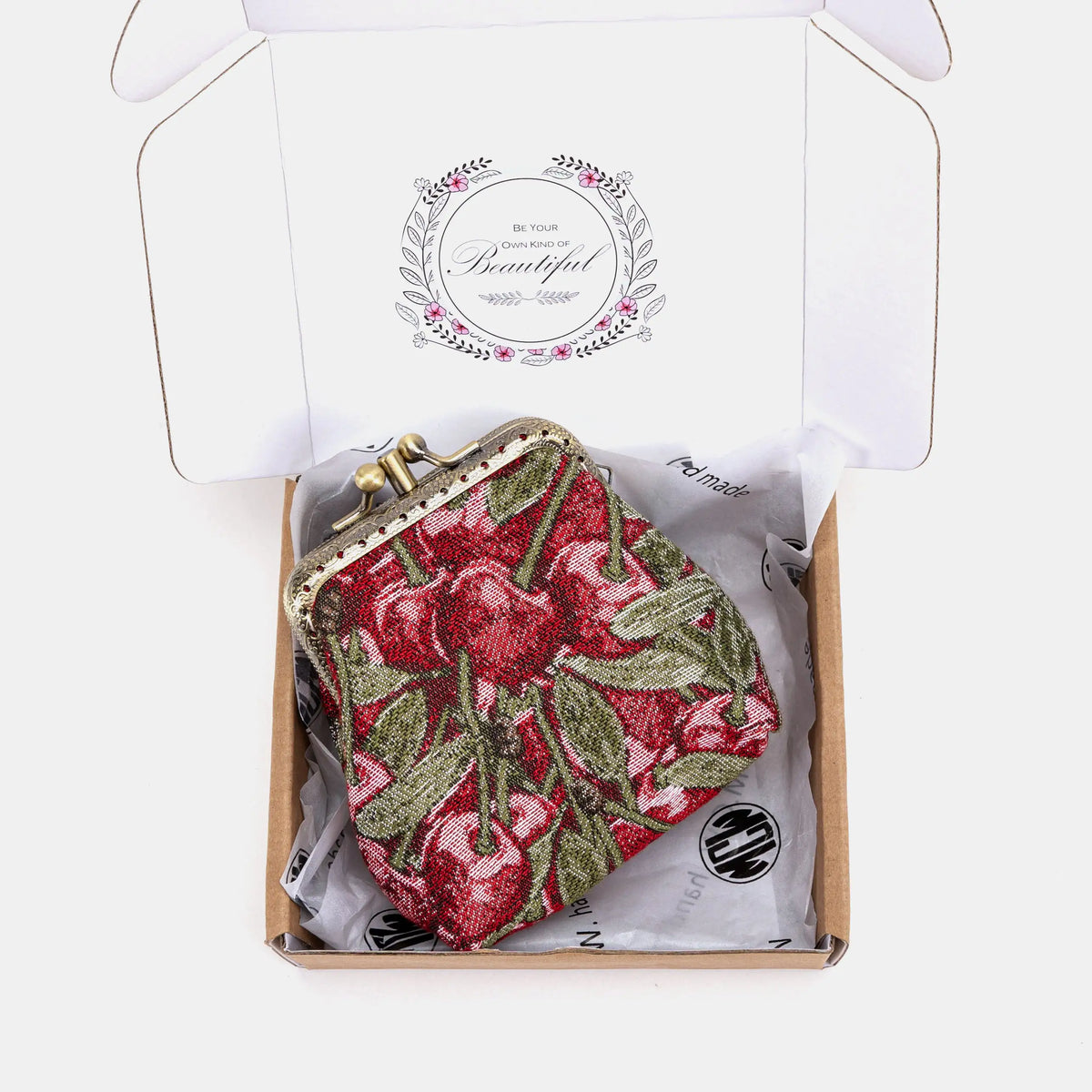Cherry Cascade Double Kiss Clasp Coin Purse of America package-7
