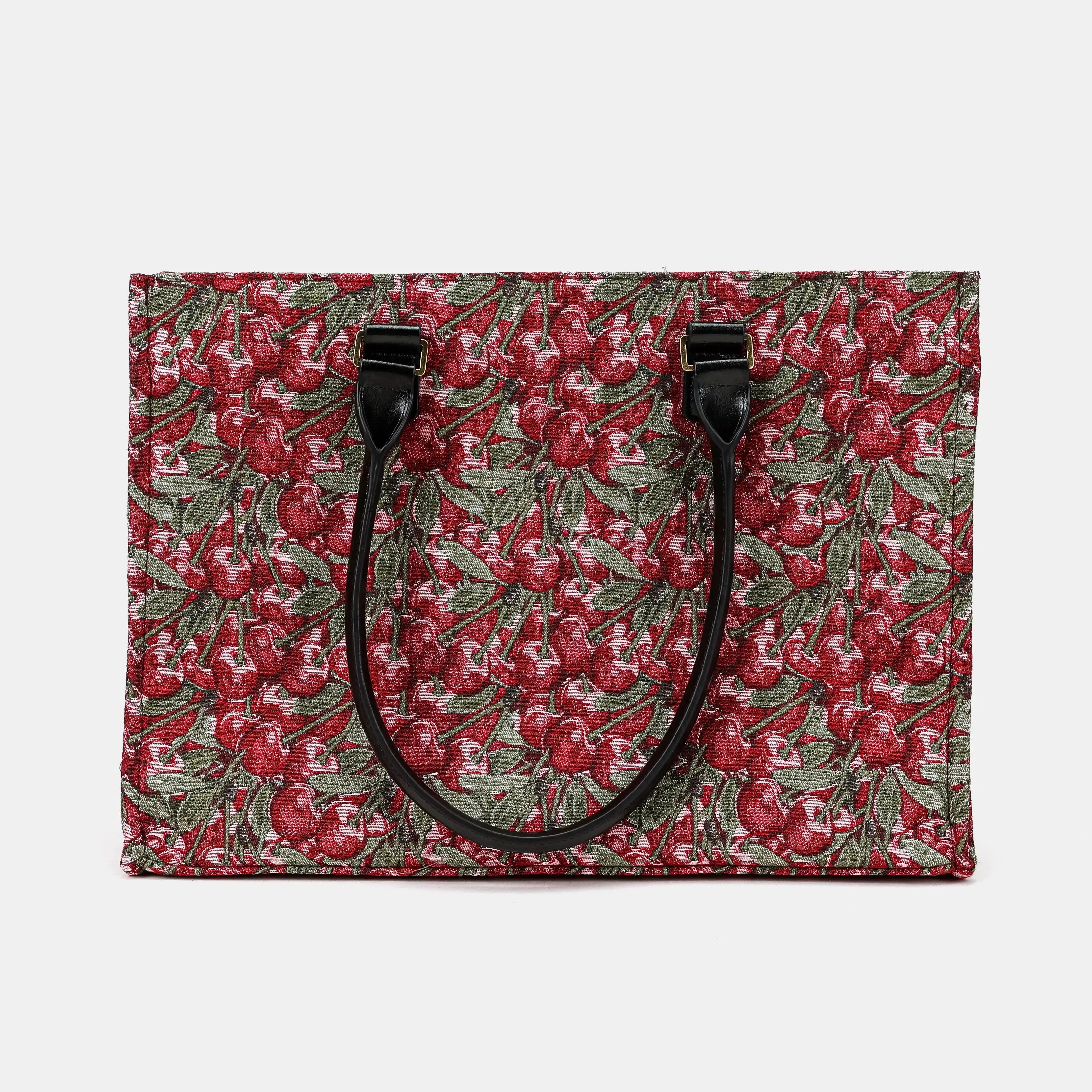 Cherry Cascade Laptop Work Tote Carpetbag of America handle down