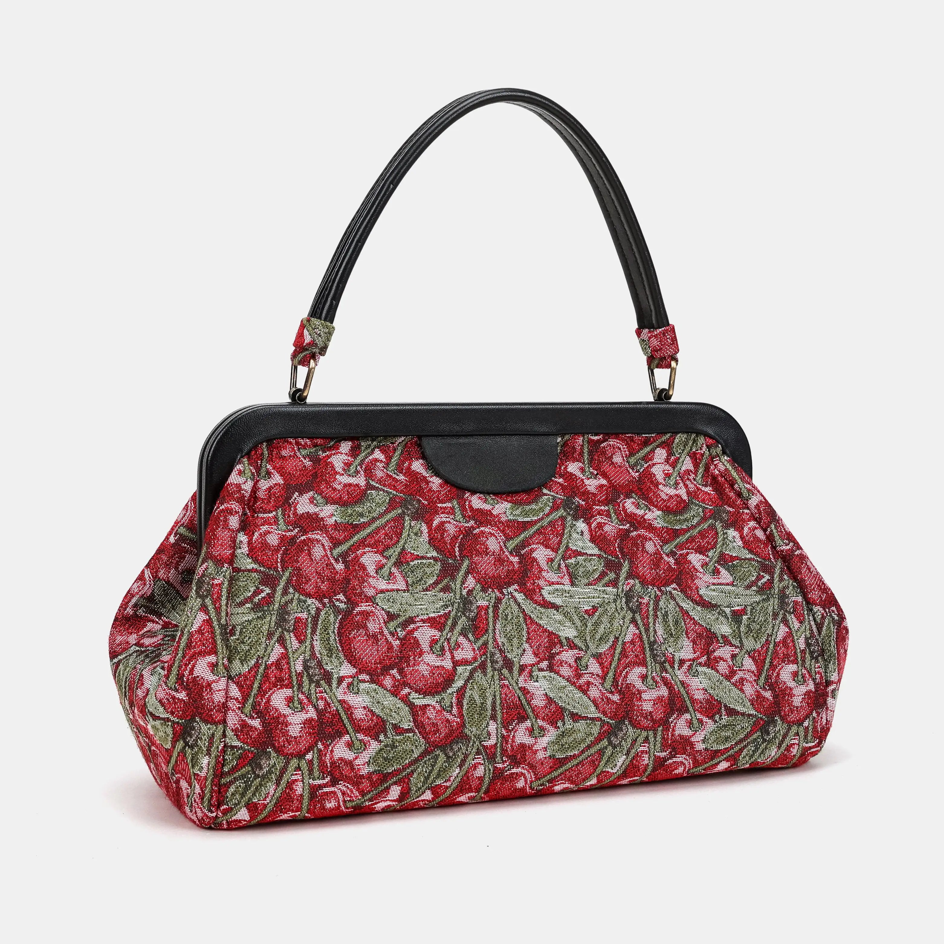 Cherry Cacade Top Handle Purse Carpetbag of America front