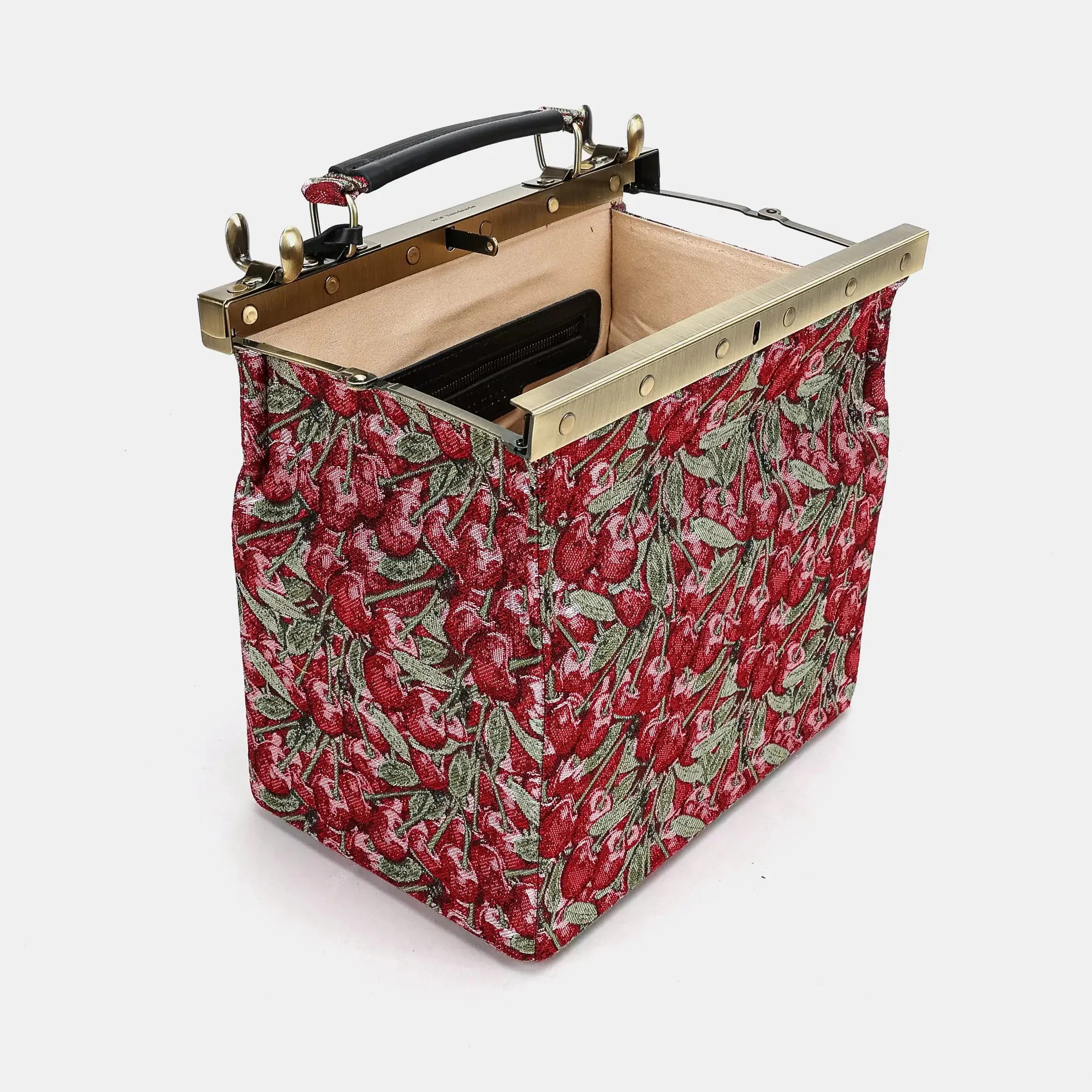 Cherry Cascade Vivienne Carpet Purse Gladstone Bag of America open and stand
