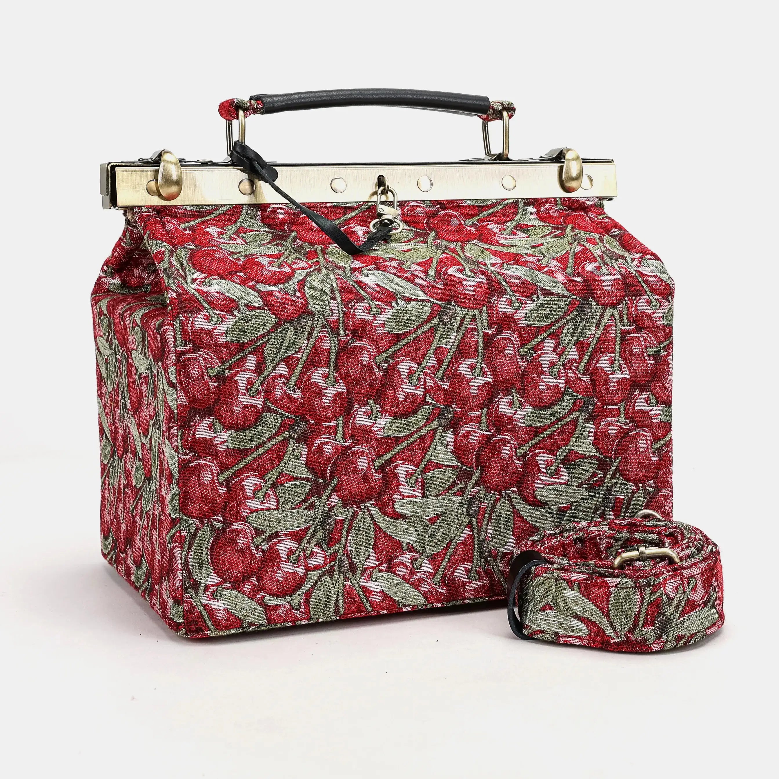 Cherry Cascade Vivienne Carpet Purse Gladstone Bag of America with shoulder strap
