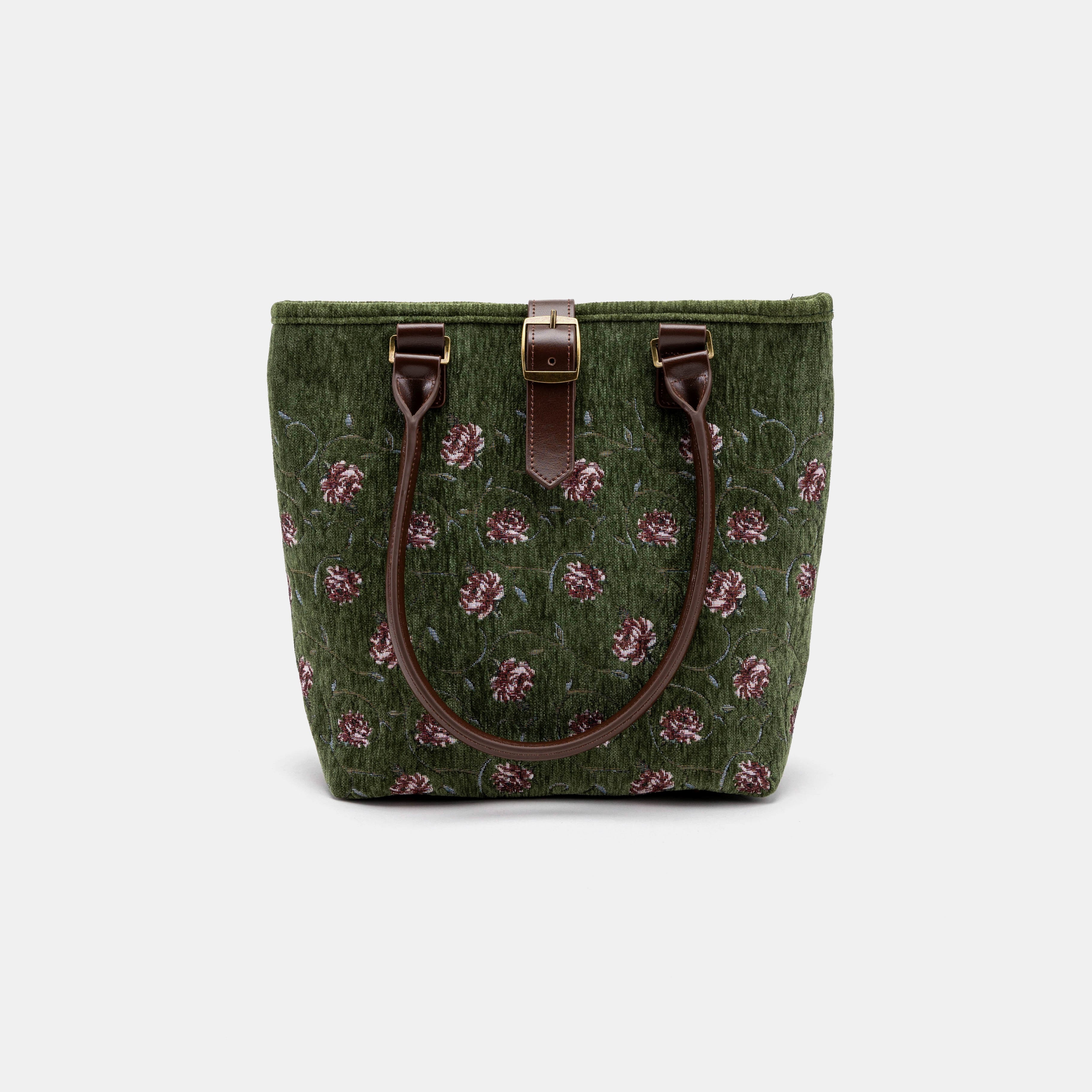 Climbing Rose Arugula Green Everyday Tote Carpetbag of America with shoulder strap