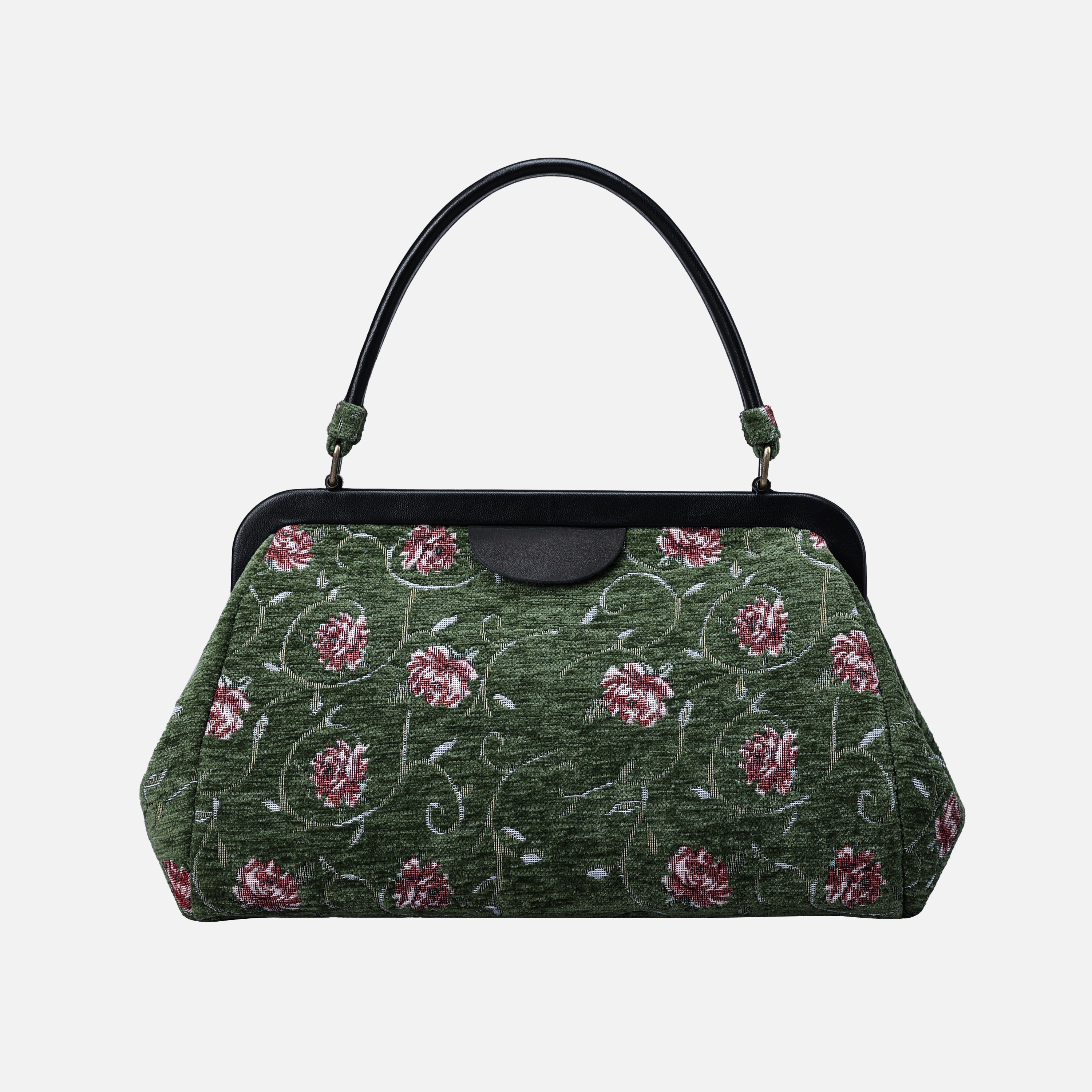 Climbing Rose Arugula Green Top Handle Purse carpet bag of America back