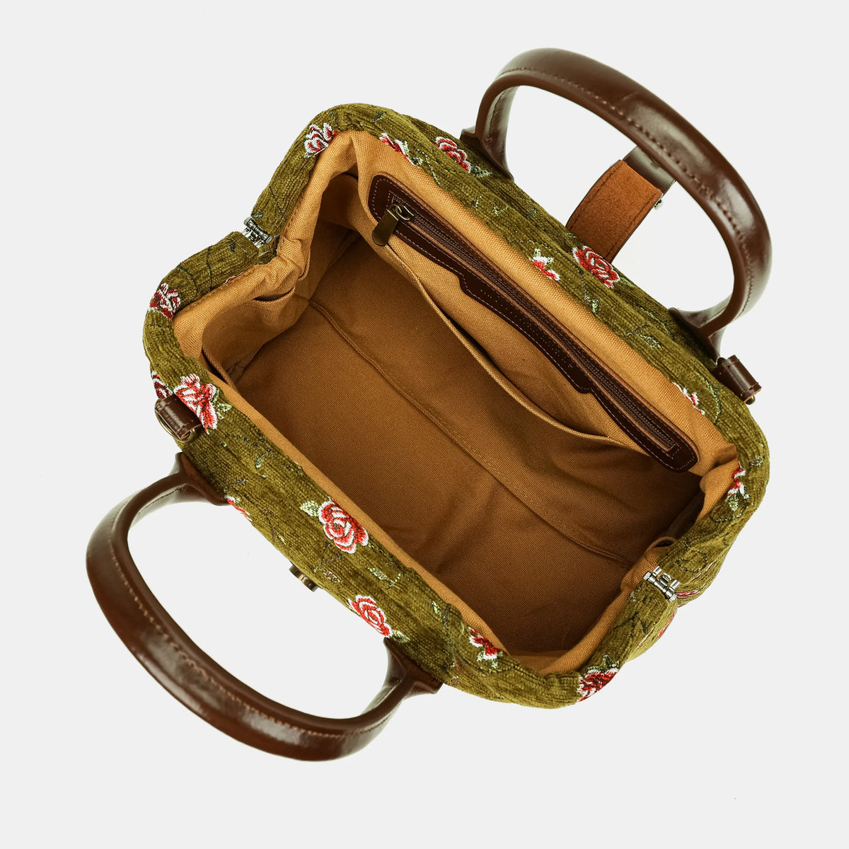 Climbing Rose Avocado Carpet Handbag Purse of America inside