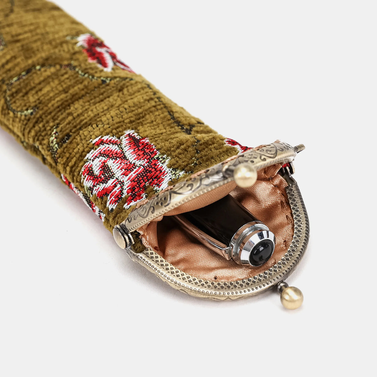 Climbing Rose Avocado  Solo Pen Case Carpetbag of America open