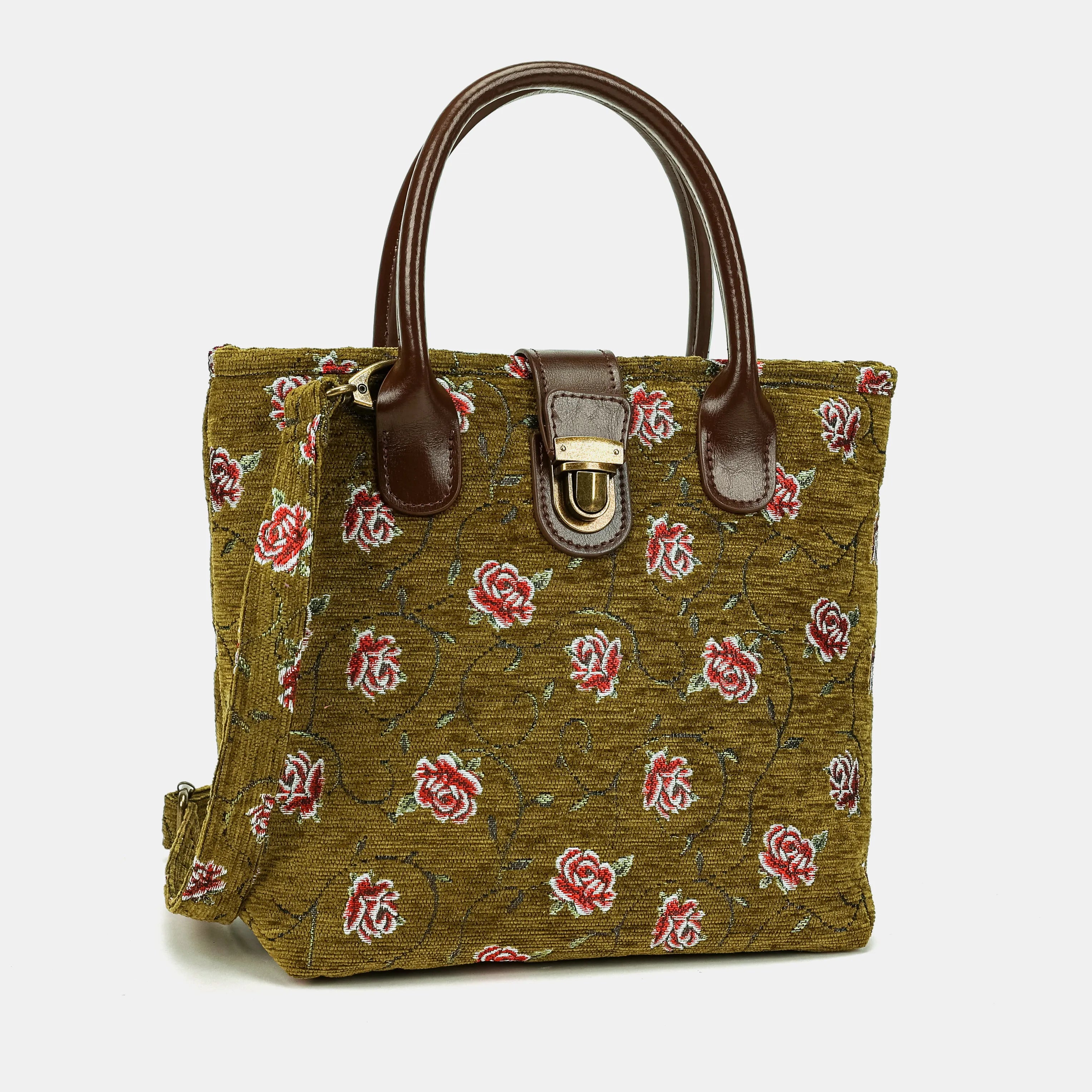 Climbing Rose Avocado Tuck Lock Carpet Satchel Carpetbag of America main