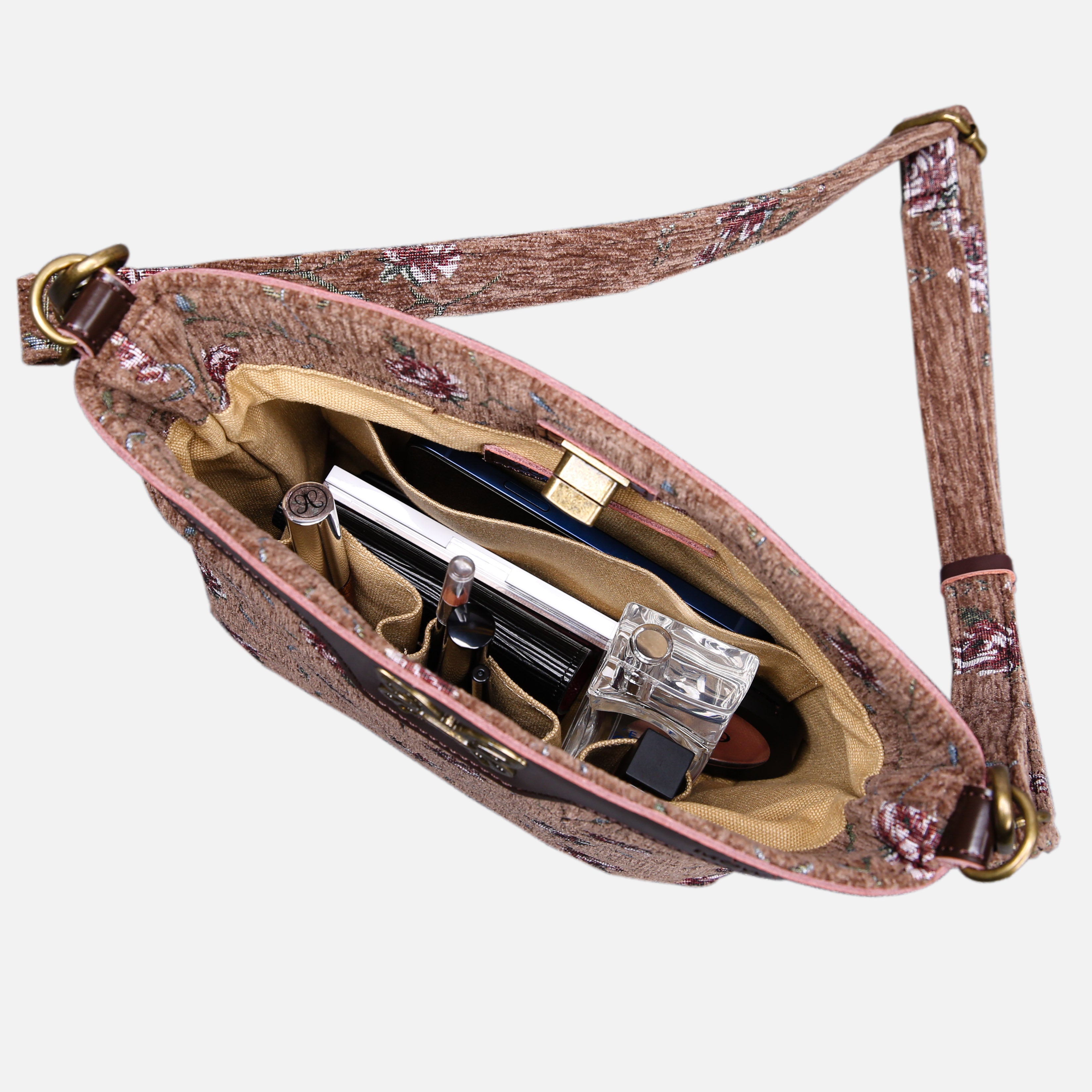 Climbing Rose Carpet Crossbody Bag carpet bag MCW Handmade Coffee in  use