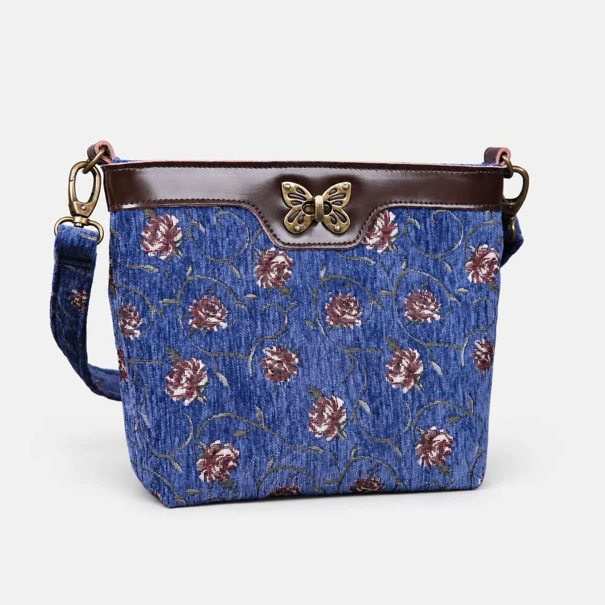 Climbing Rose Carpet Crossbody Bag carpet bag MCW Handmade Blue front side