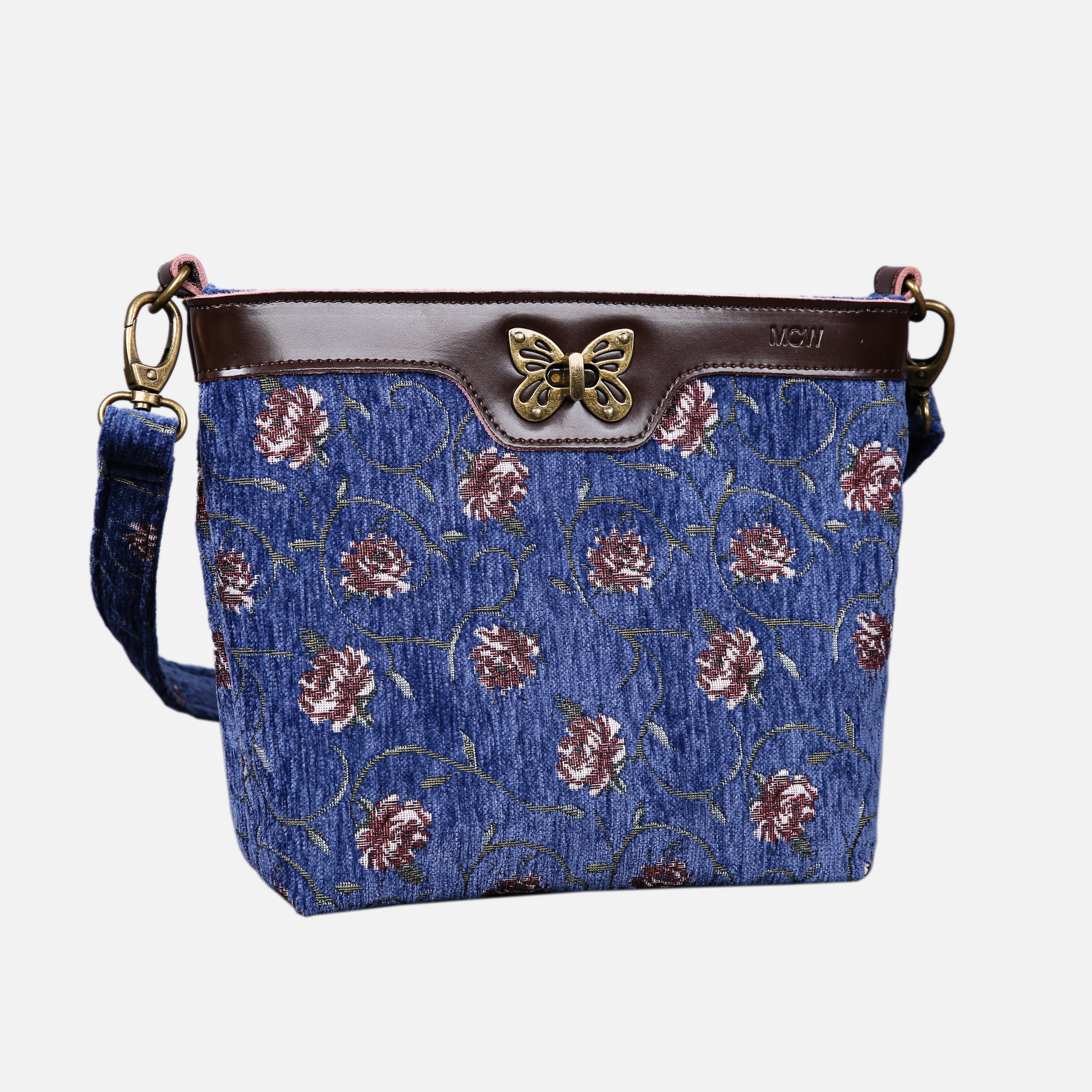 Climbing Rose Carpet Crossbody Bag carpet bag MCW Handmade Blue front side
