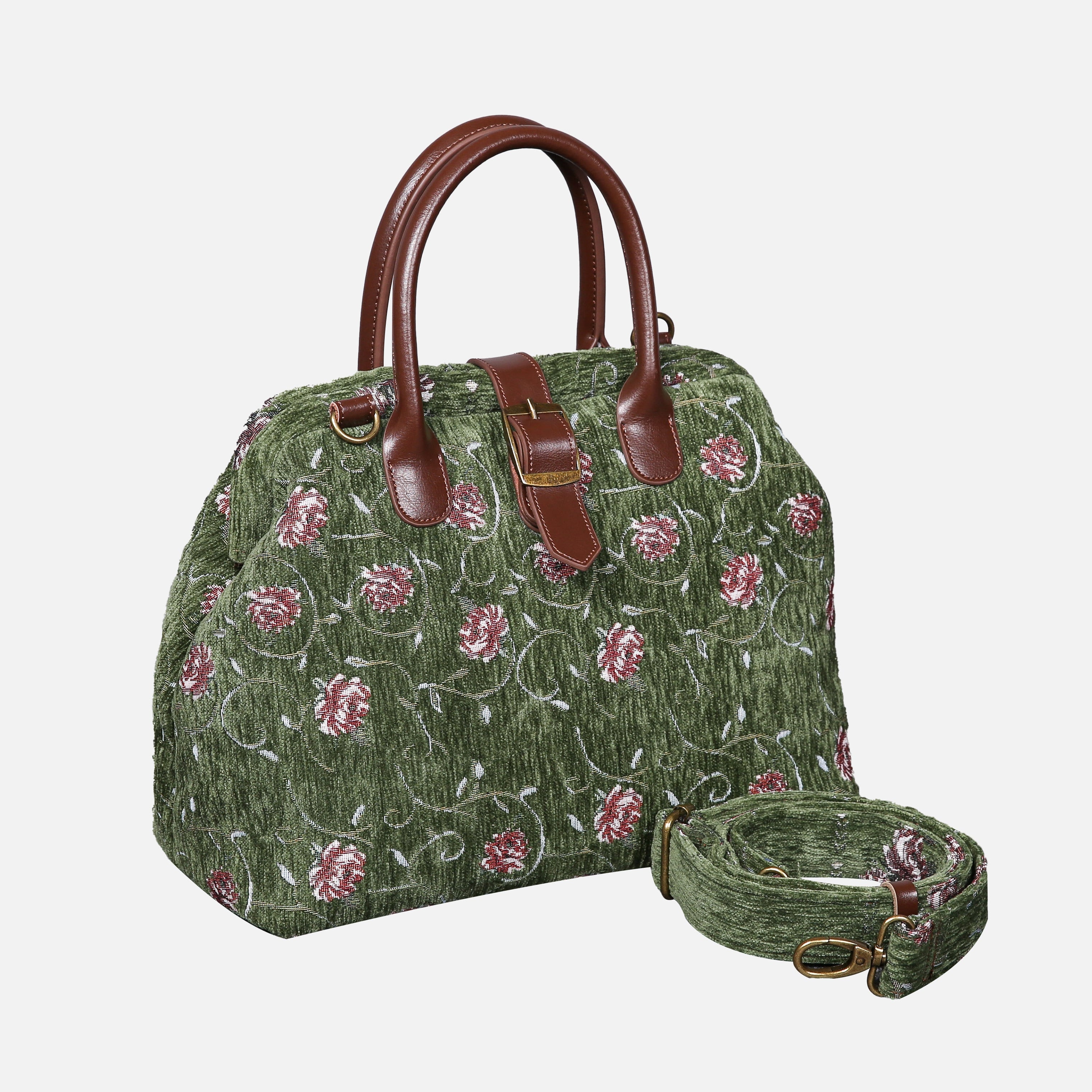 Climbing Rose Carpet Handbag Purse carpet bag MCW Handmade Arugula Green of America with shoulder strap