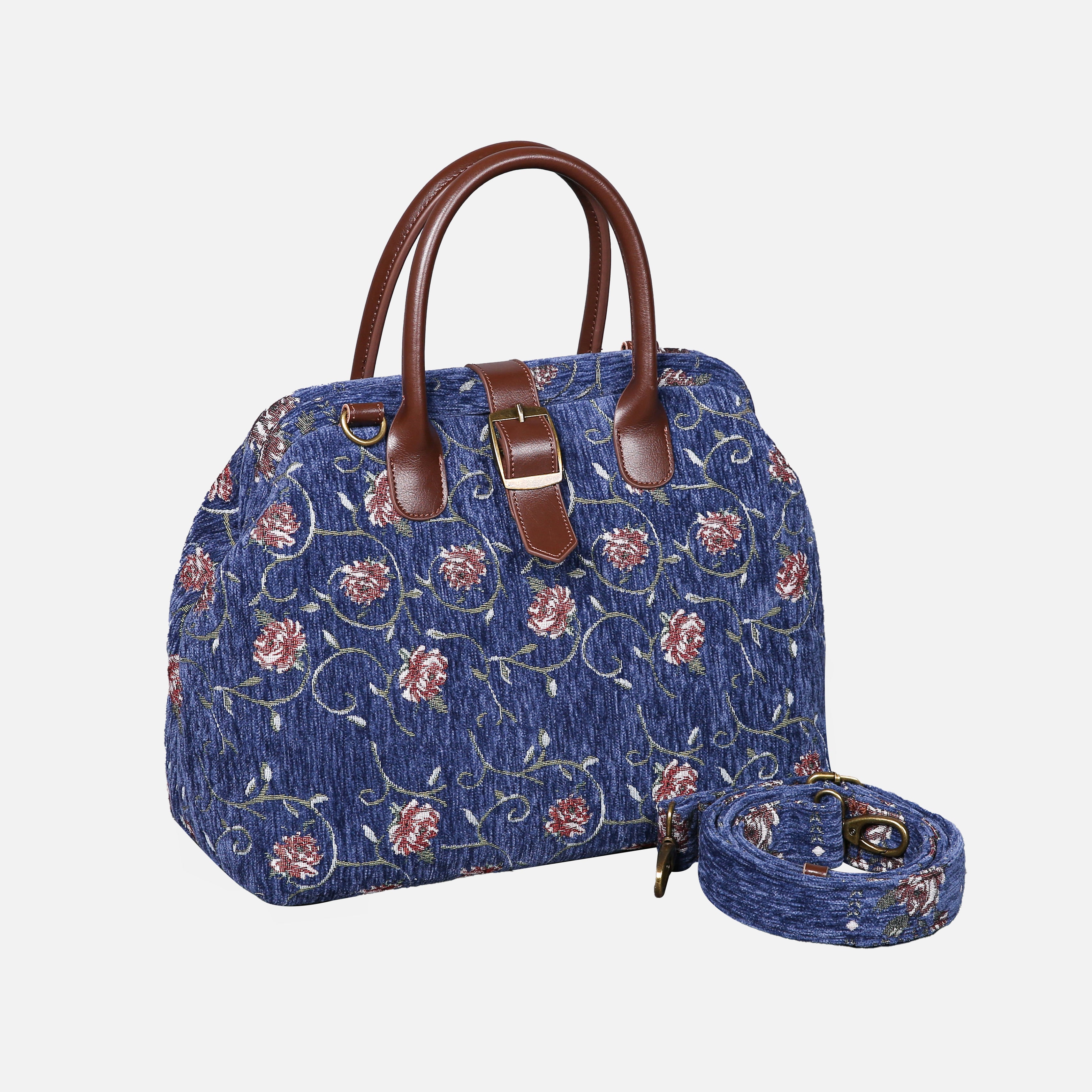 Climbing Rose Carpet Handbag Purse carpet bag MCW Handmade Blue of America with shoulder strap