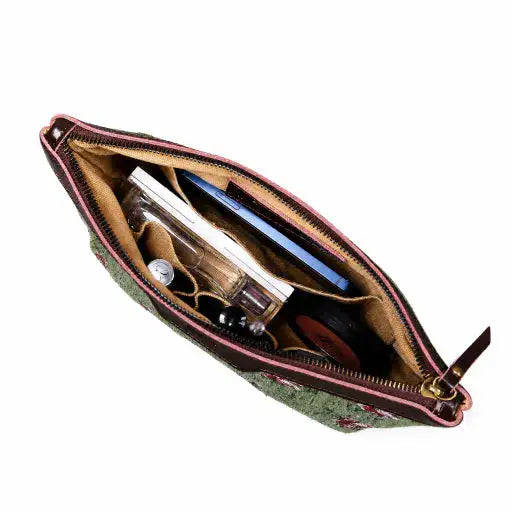 Climbing Rose Carpet Makeup Bag carpet bag MCW Handmade Arugula Green in use