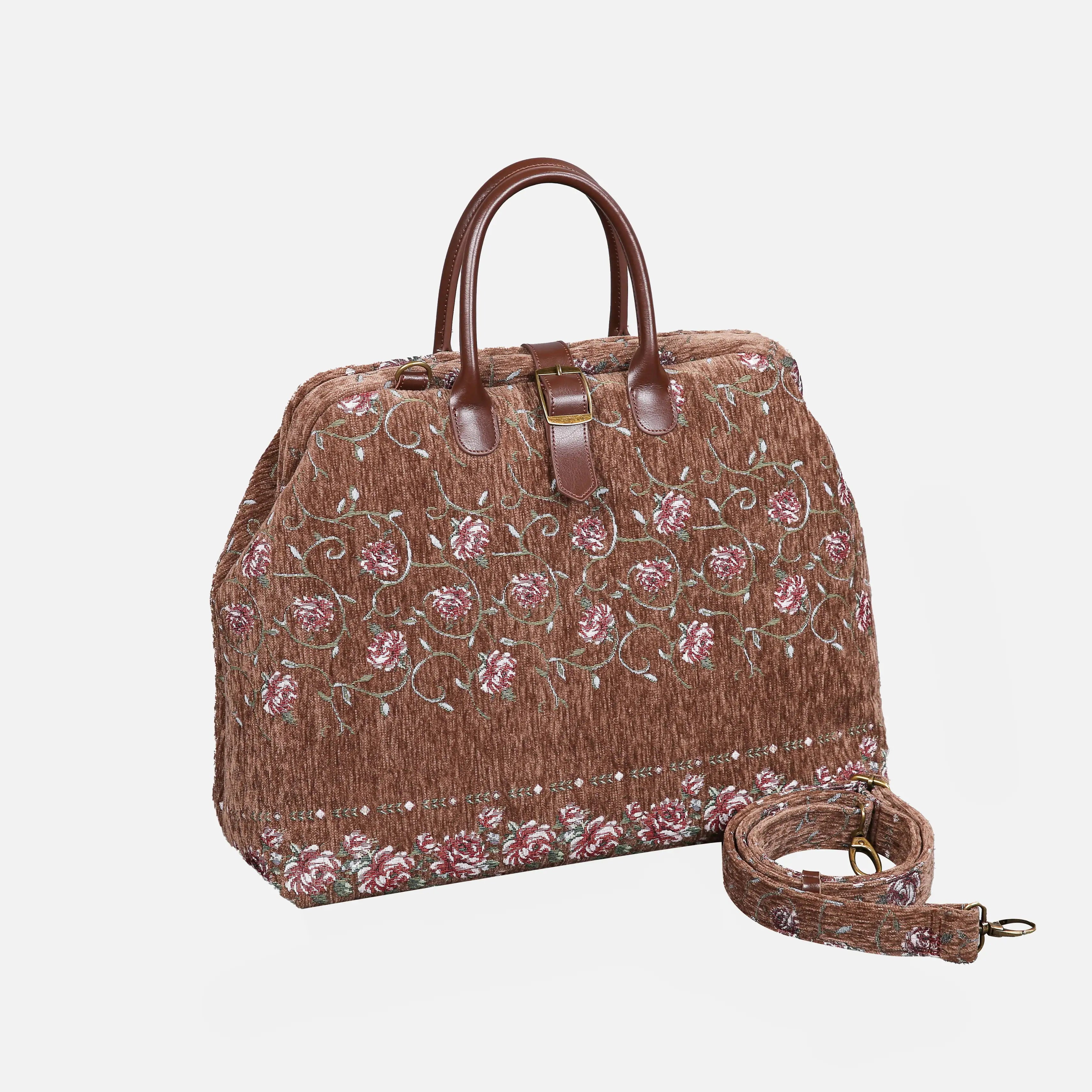Climbing Rose Coffee Mary Poppins Weekender Carpetbag of America with shoulder strap