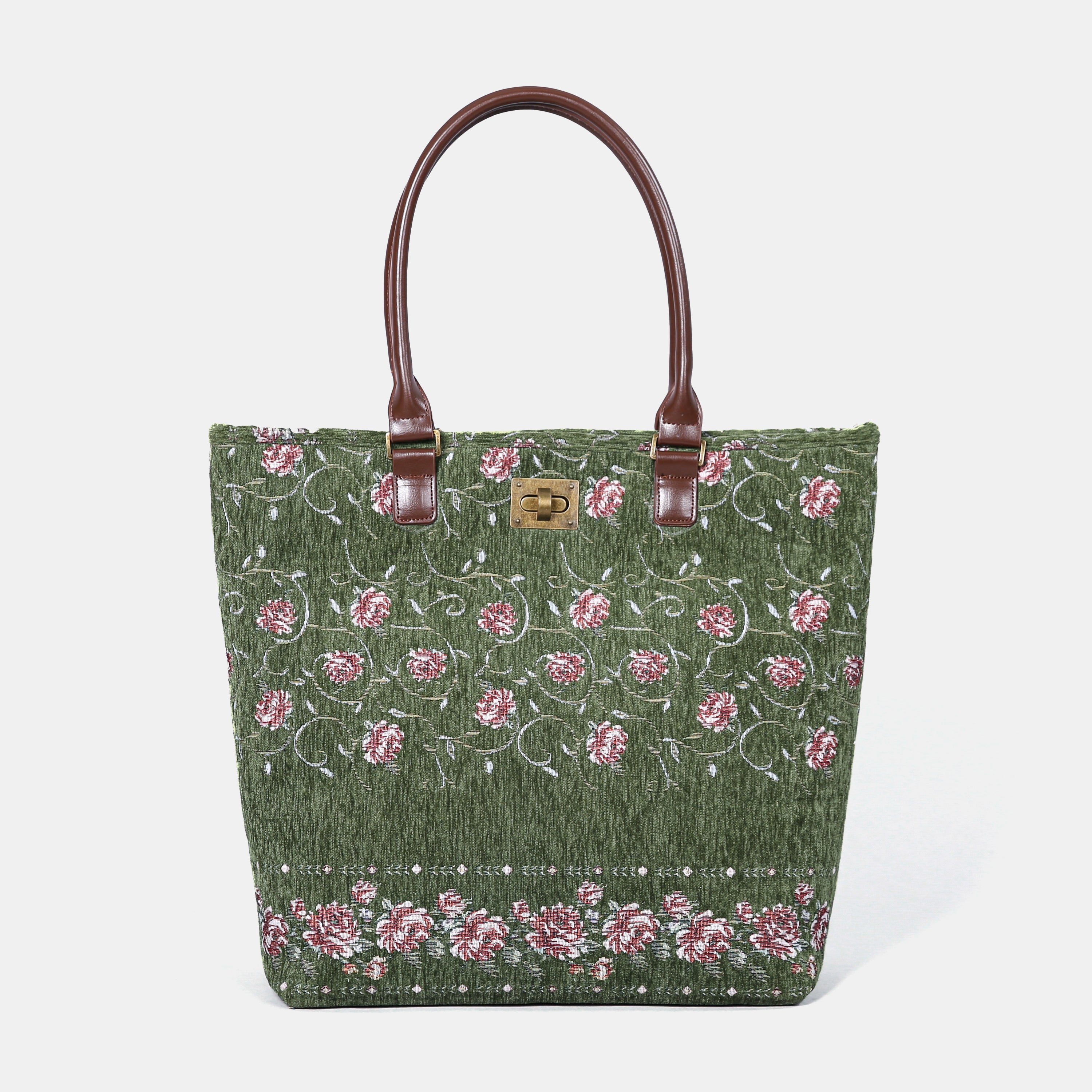 Climbing Rose Pattern Carpet Tote Shopper carpet bag of America Arugula Green