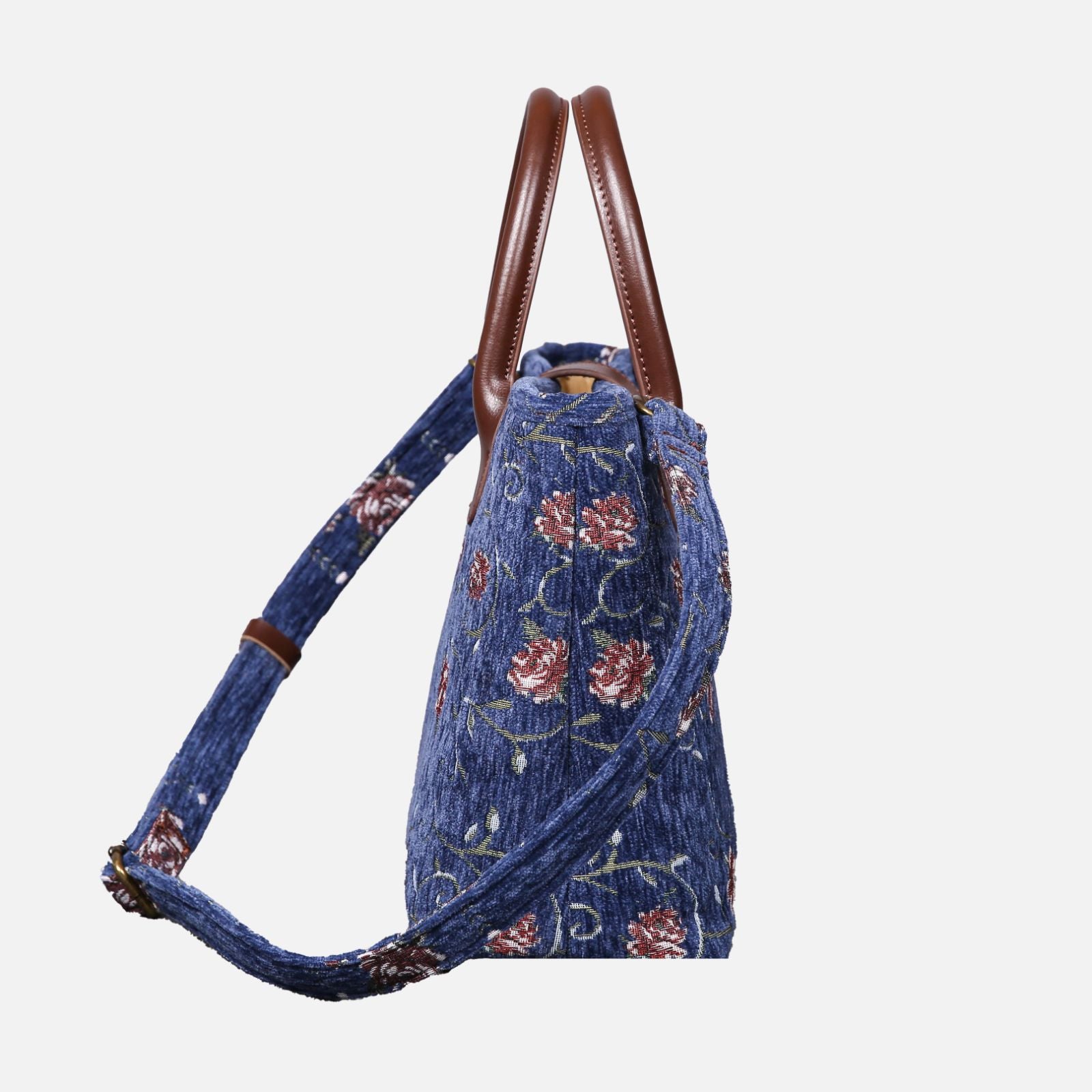 Climbing Rose Blue Tuck Lock Carpet Satchel Carpetbag of America side