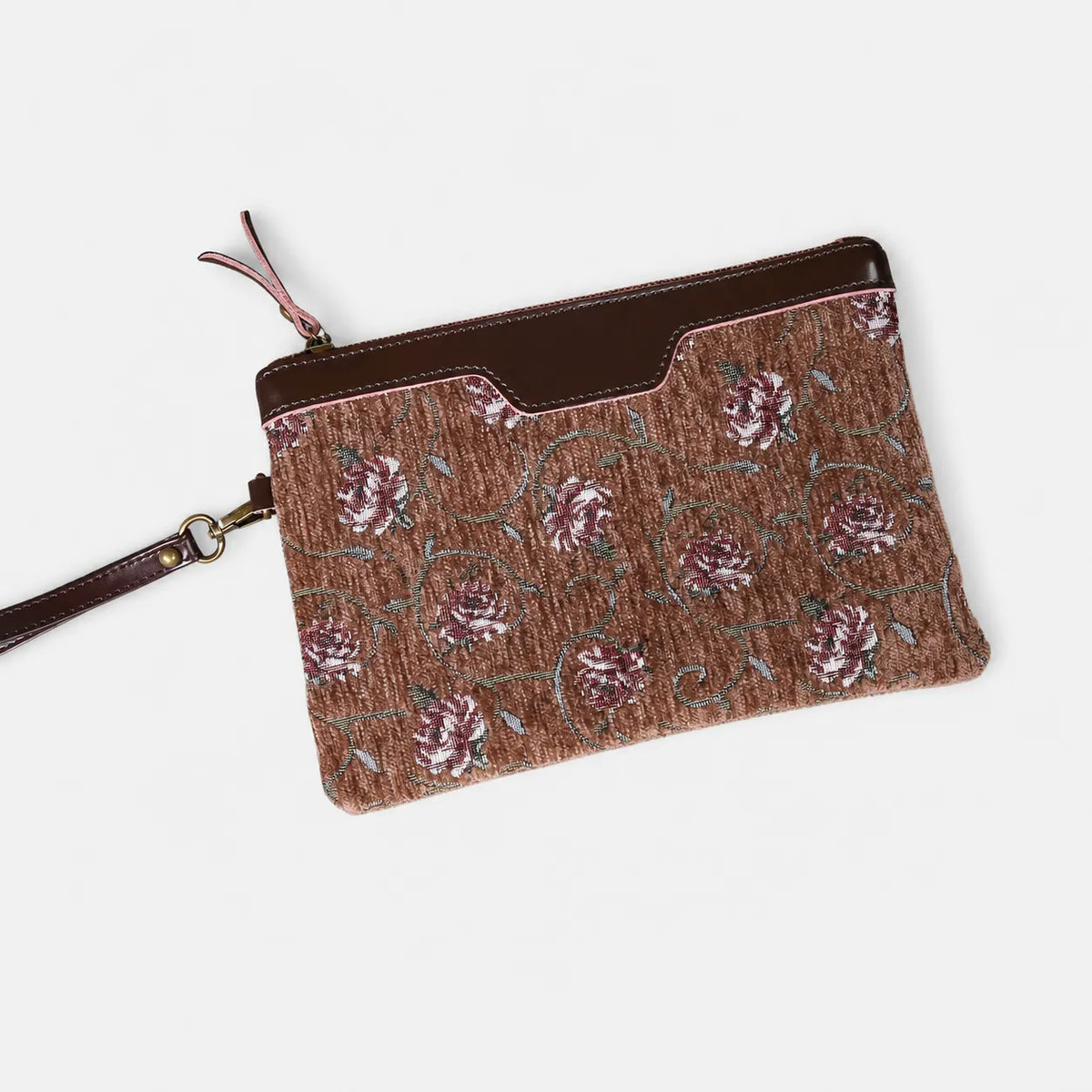 Climbing Rose Coffee Wristlet Clutch carpet bag MCW Handmade Overview