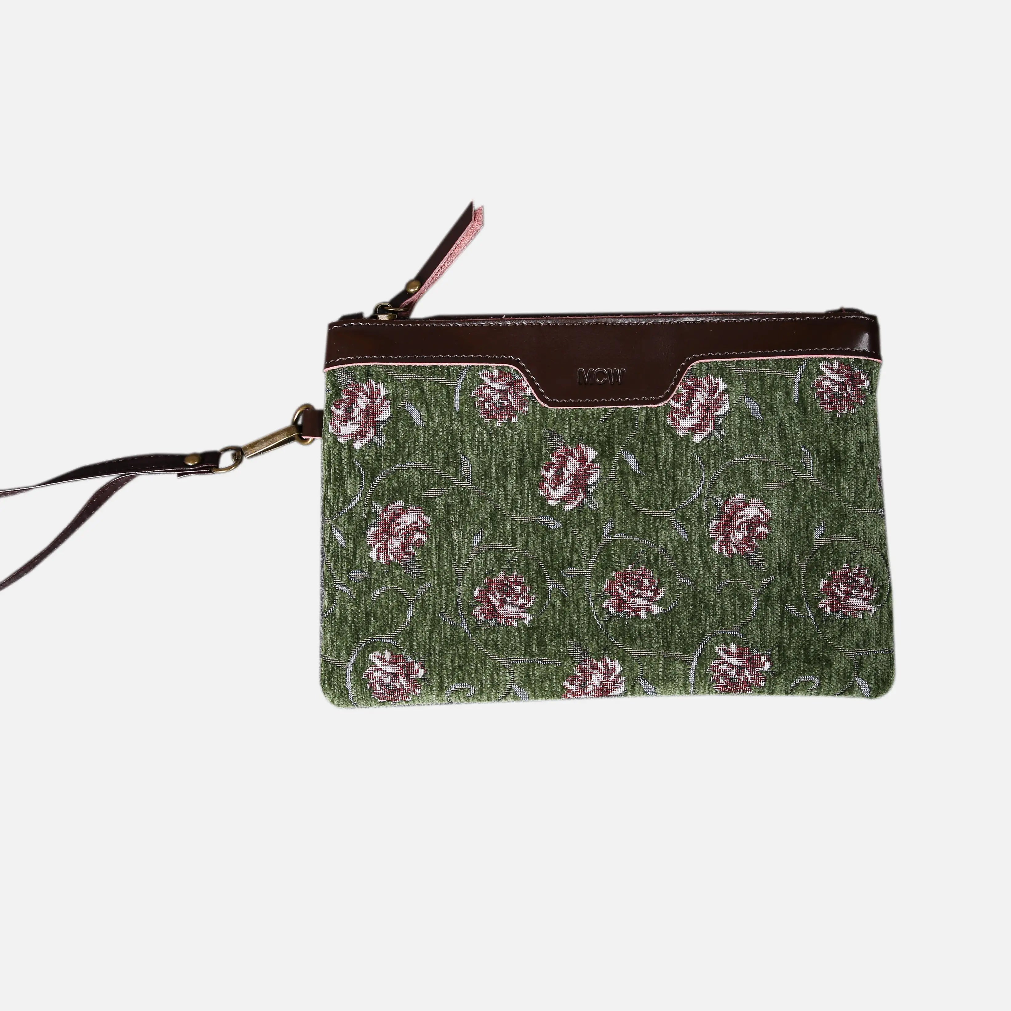 Climbing Rose Wristlet Clutch carpet bag MCW Handmade Arugula Green