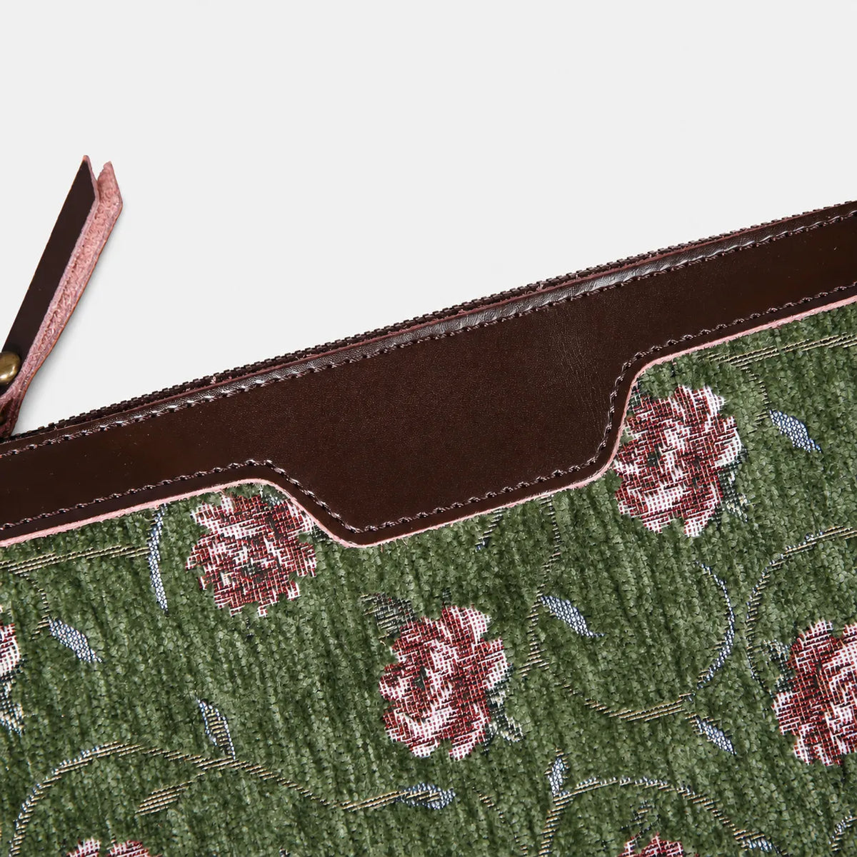 Climbing Rose Arugula Green Wristlet Clutch carpet bag MCW Handmade overview