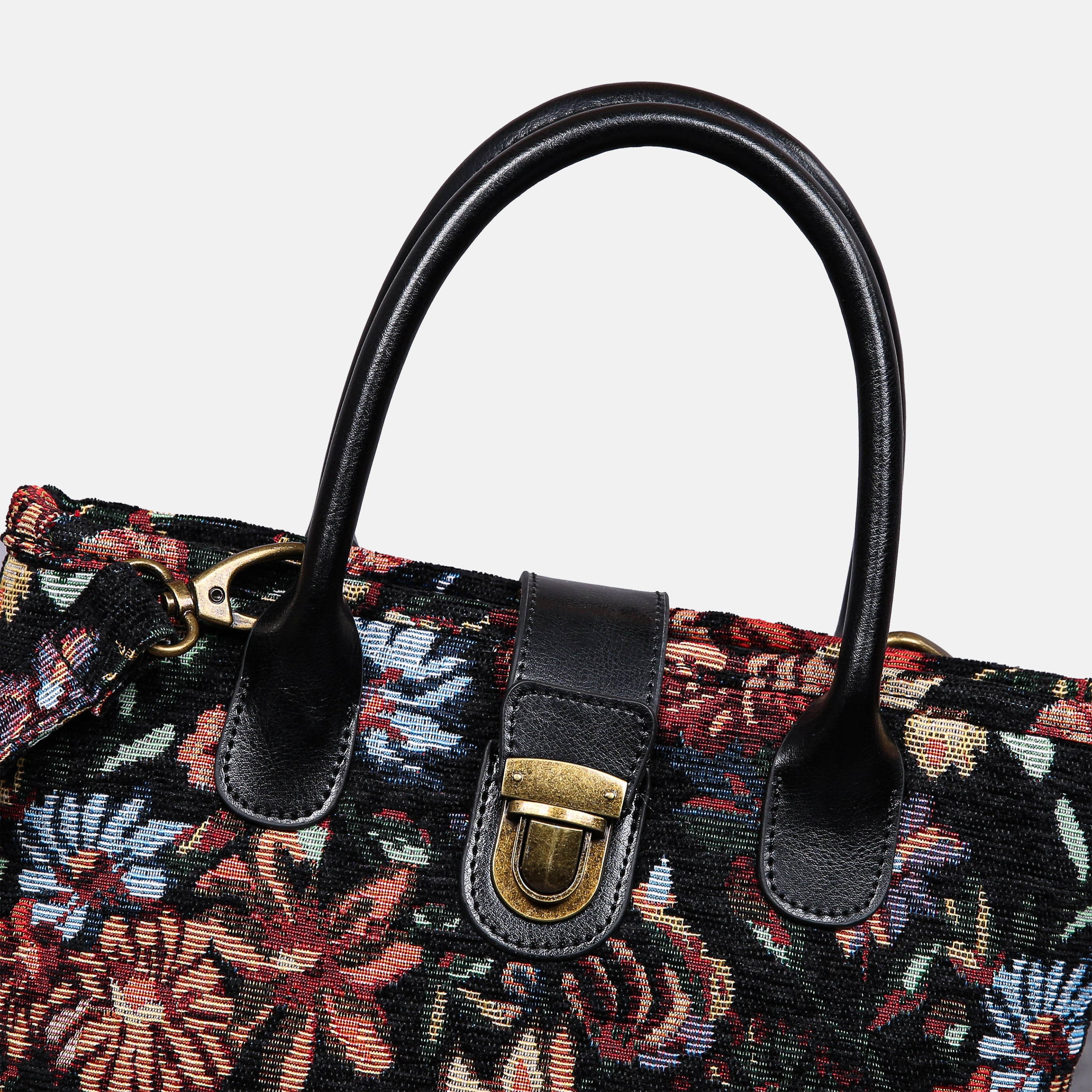 Colorful Cosmos Tuck Lock Carpet Satchel carpet bag MCW Handmade of America details