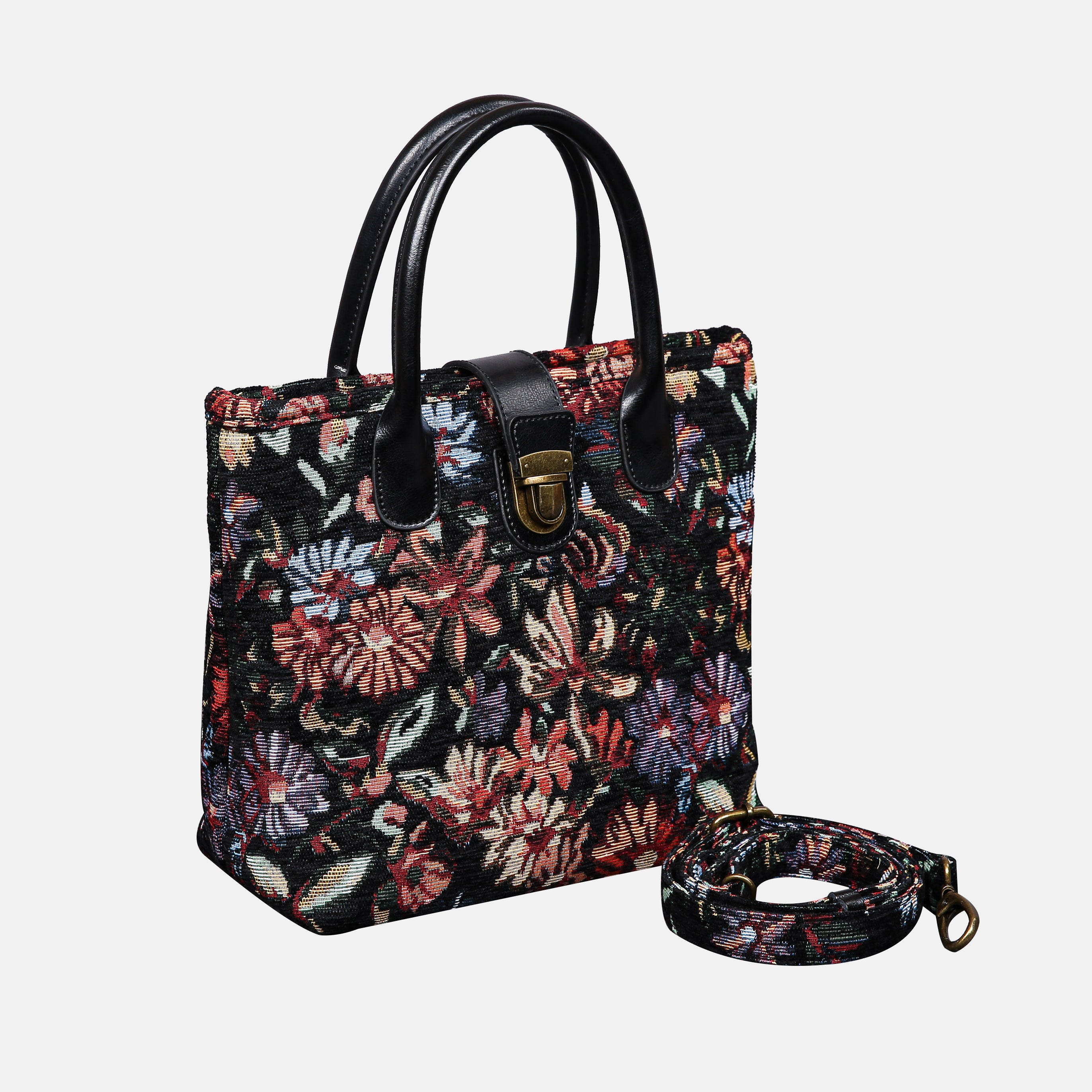 Colorful Cosmos Tuck Lock Carpet Satchel carpet bag MCW Handmade of America with strap