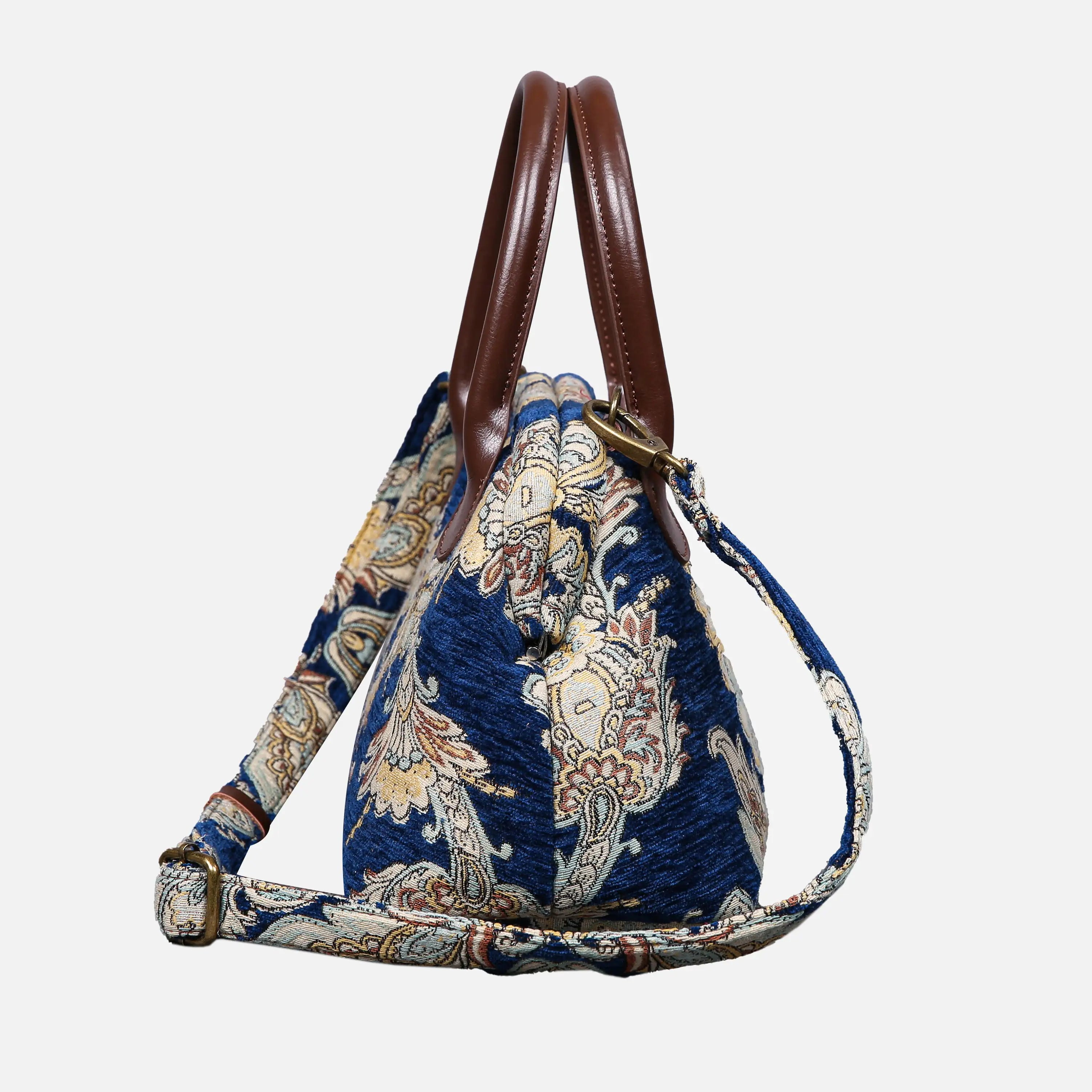 Damask Blue Carpet Satchel carpet bag MCW Handmade side