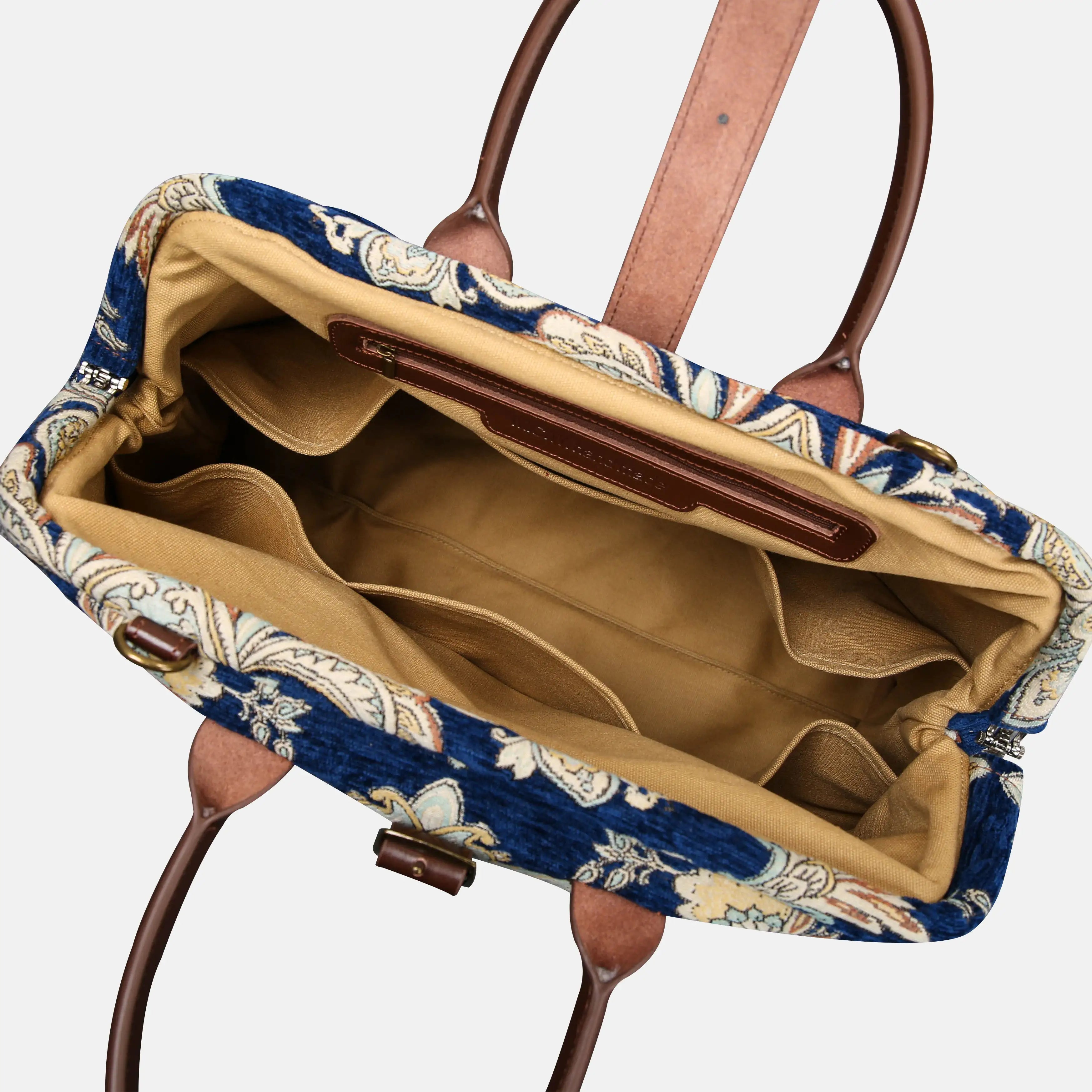 Damask Blue Mary Poppins Weekender carpet bag MCW Handmade inside