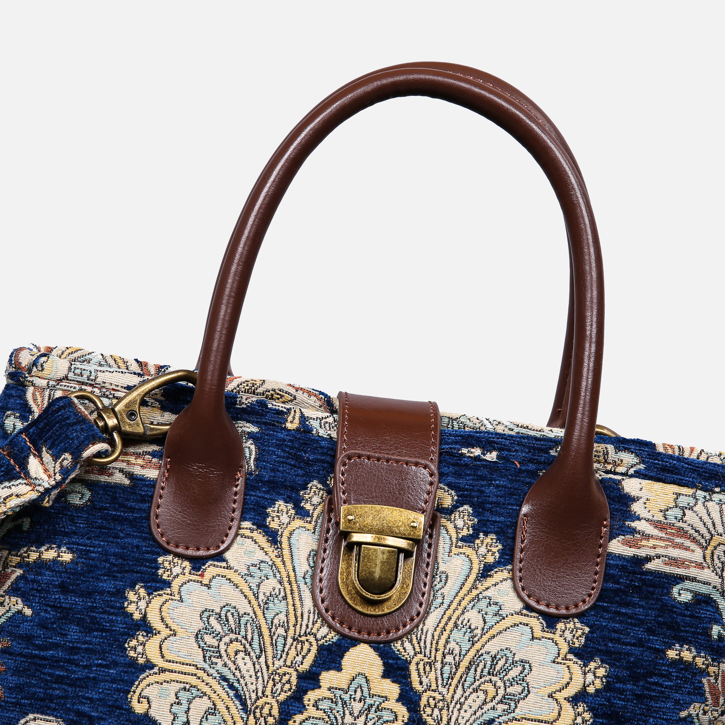 Damask Blue Tuck Lock Carpet Satchel carpet bag MCW Handmade details