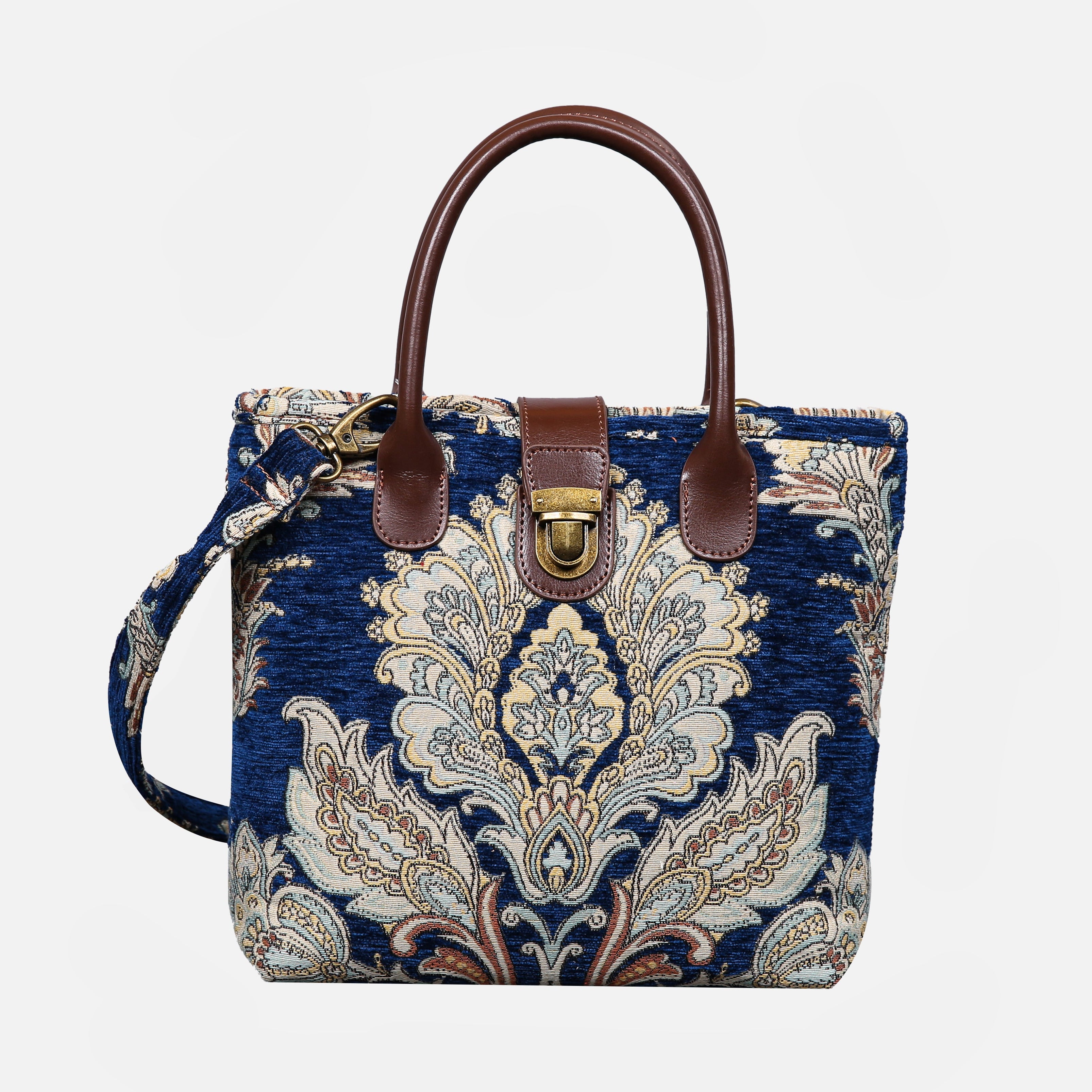 Damask Blue Tuck Lock Carpet Satchel carpet bag MCW Handmade main