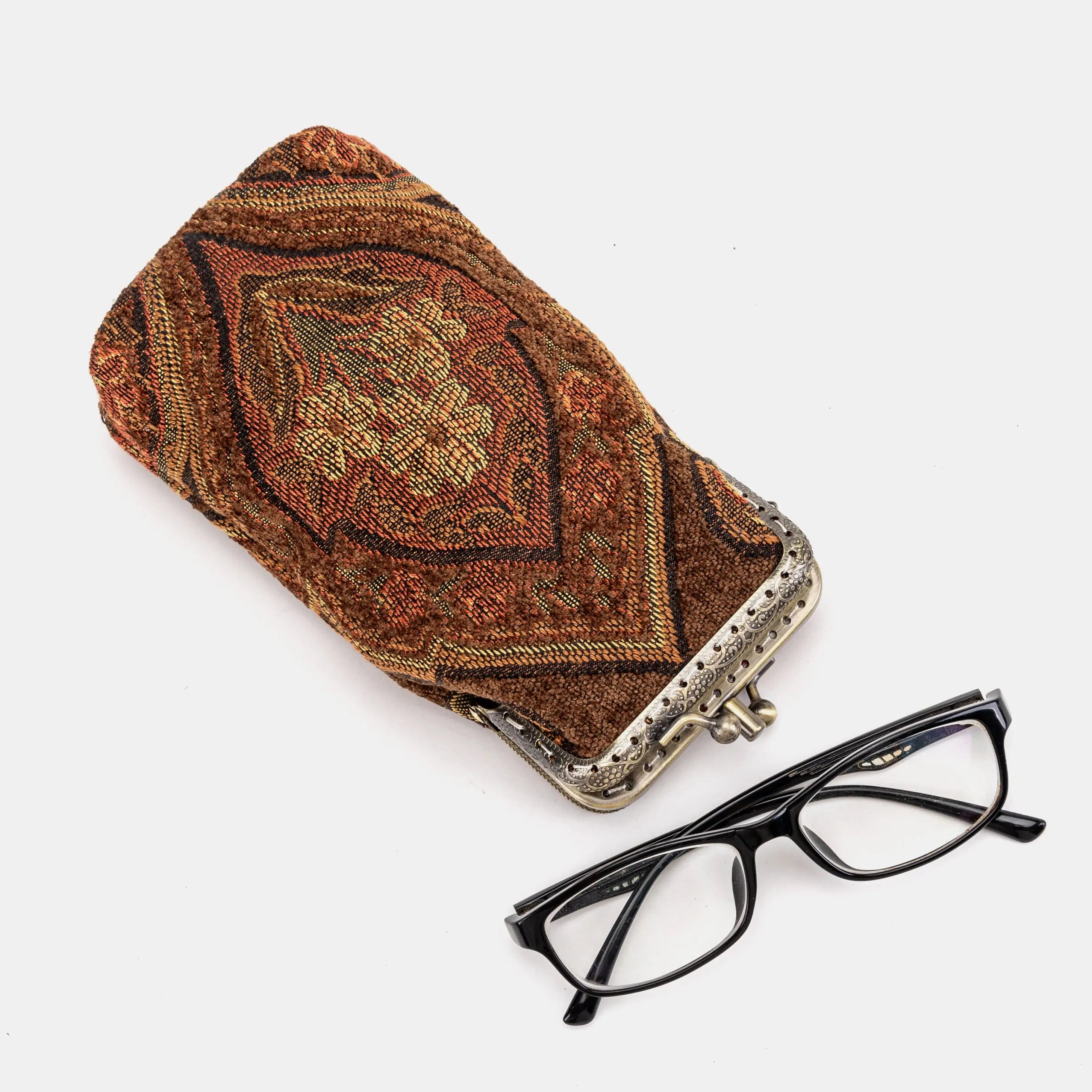 Damask D. Brown Carpet Eyeglasses Case of America with glasses
