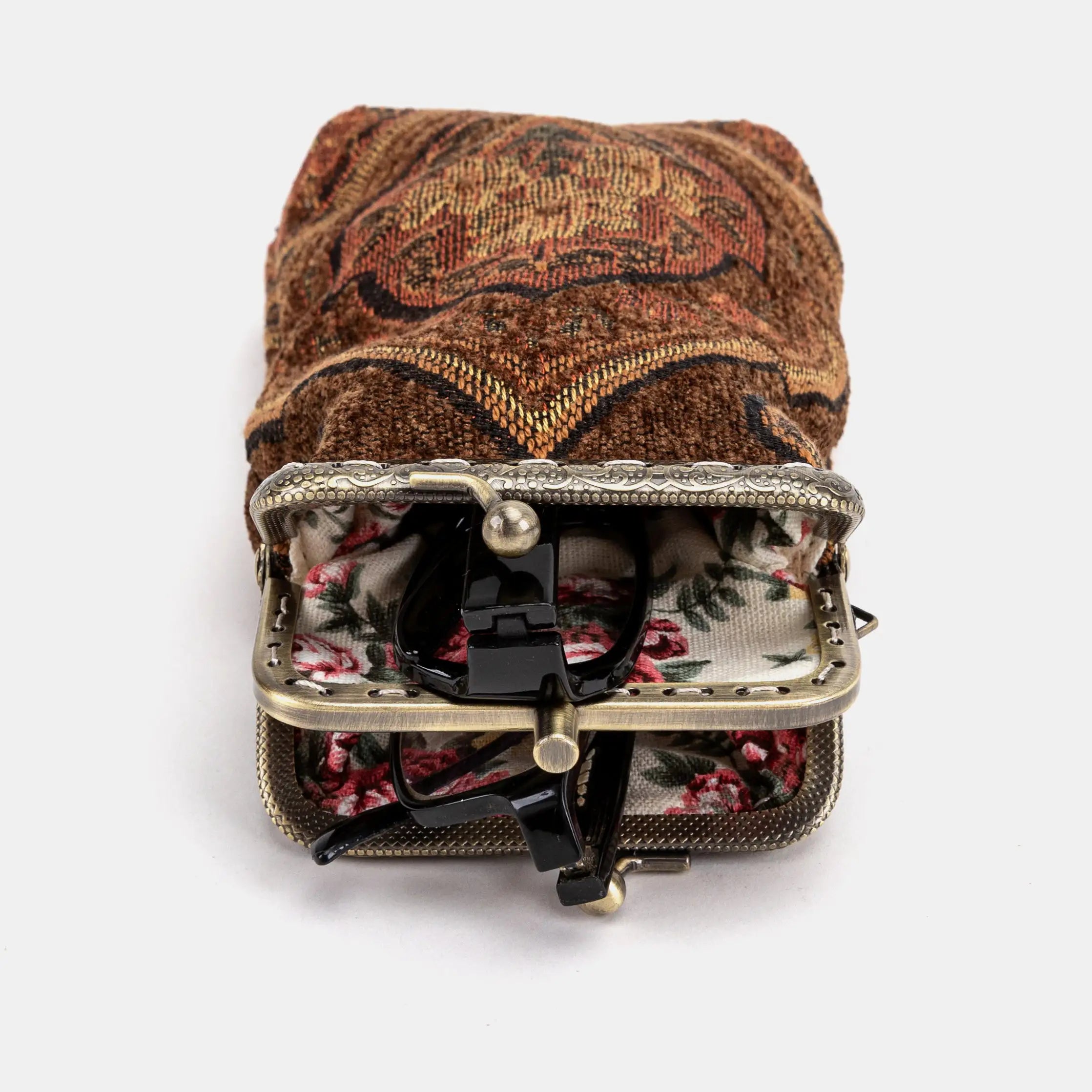 Damask D. Brown Carpet Eyeglasses Case of America opening forward