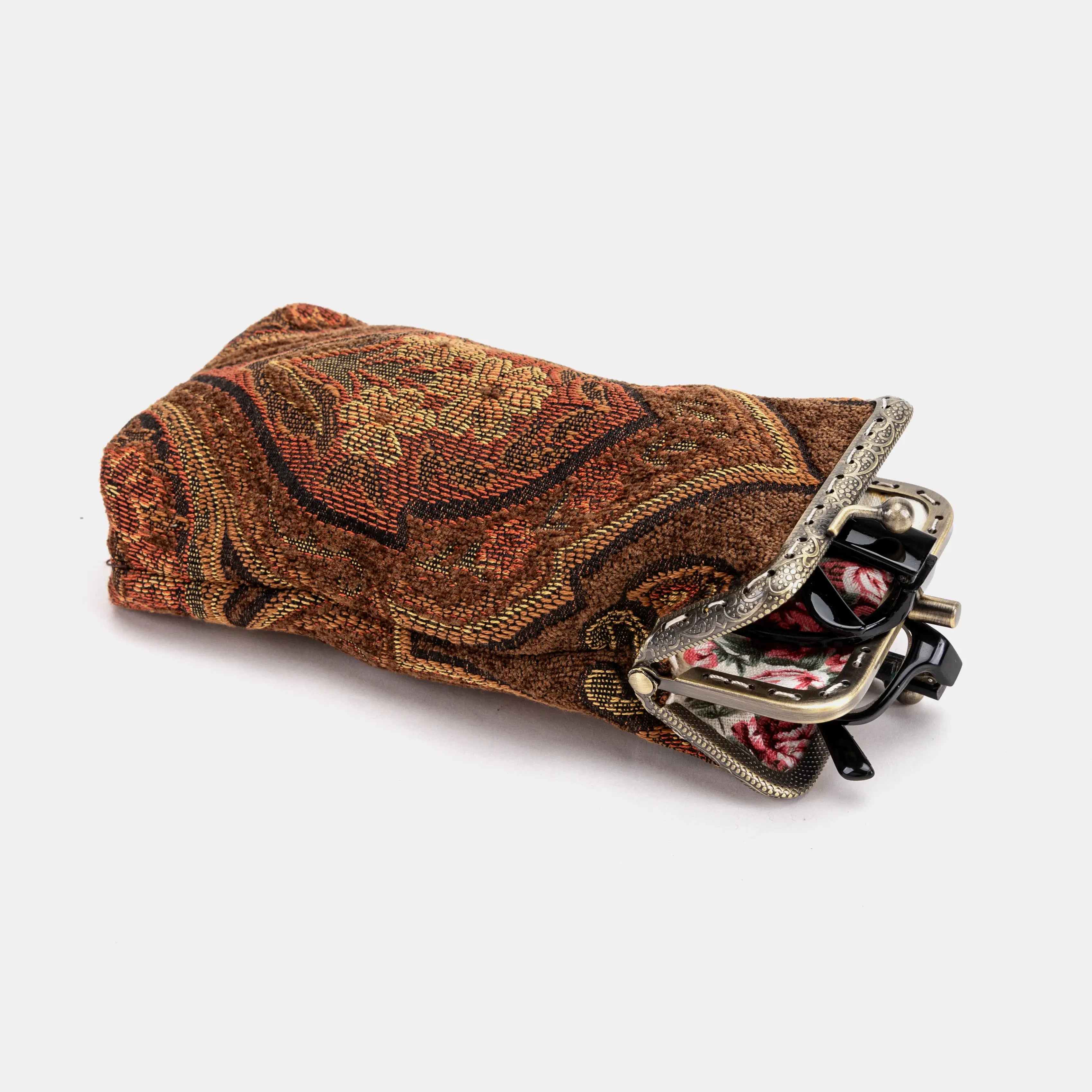 Damask D. Brown Carpet Eyeglasses Case of America open to the side
