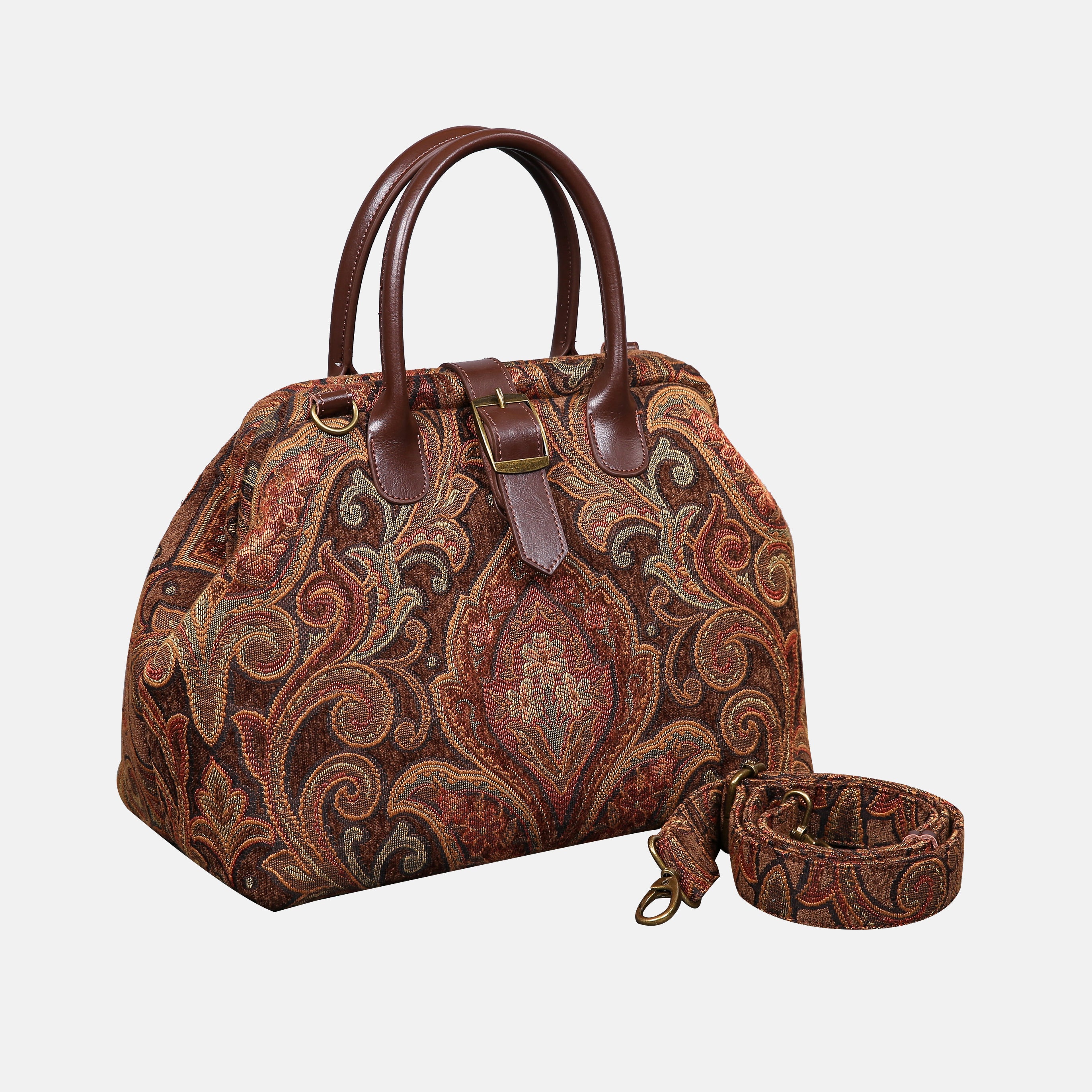 Damask D. Brown Carpet Handbag Purse carpet bag MCW Handmade of America with shoulder strap