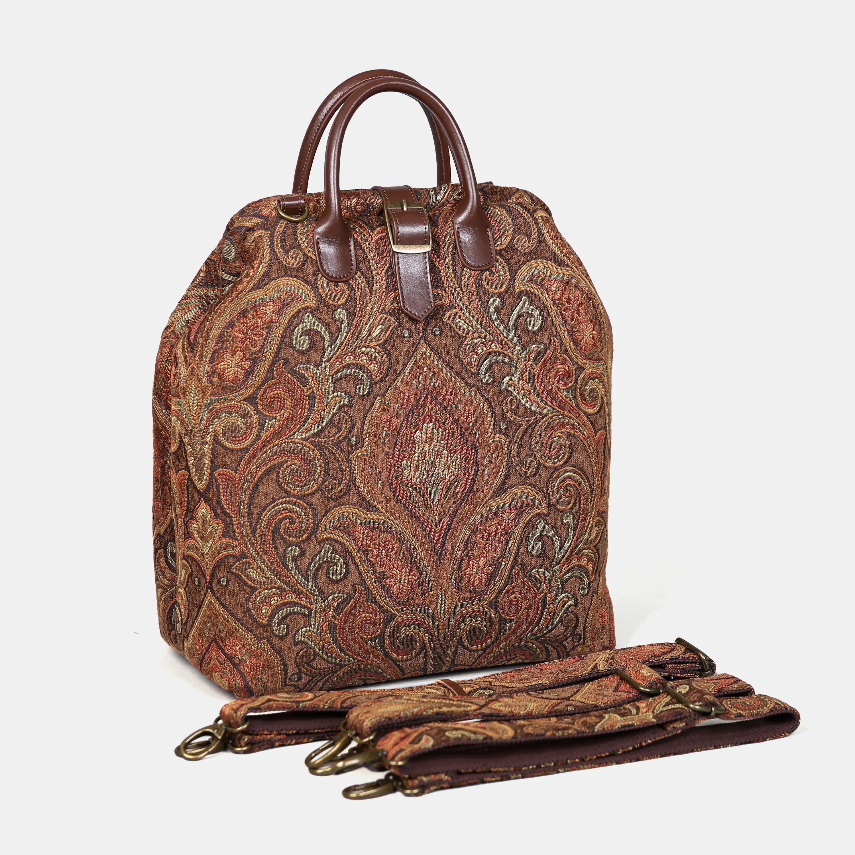 Damask D. Brown Carpet Laptop Backpack Carpetbag of America with shoulder strap