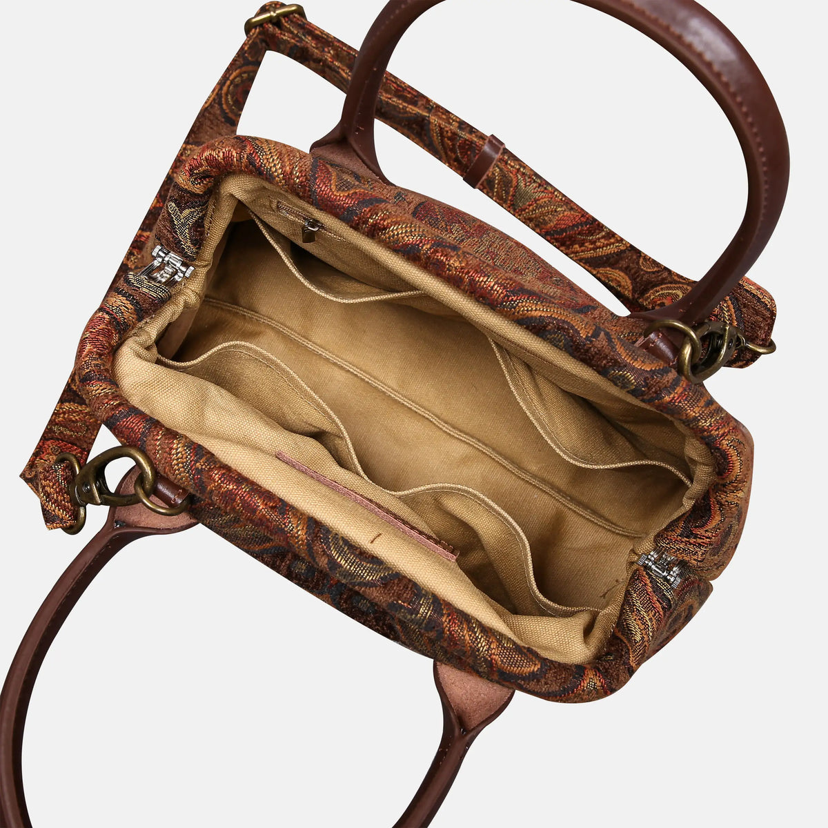 Damask D. Brown Carpet Satchel carpet bag MCW Handmade of America open