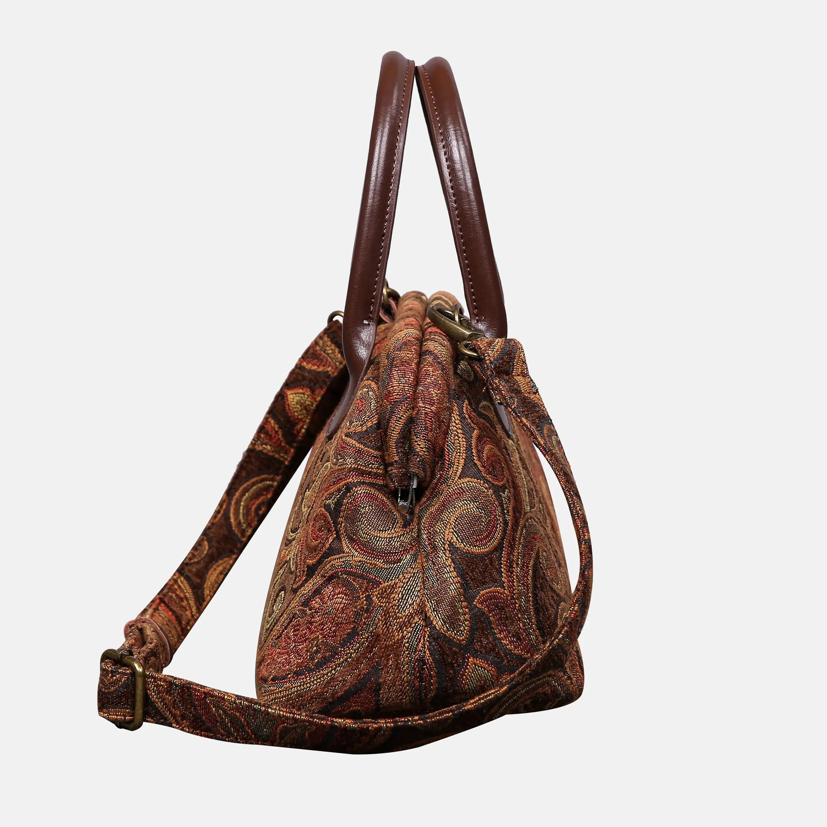 Damask D. Brown Carpet Satchel carpet bag MCW Handmade of America side