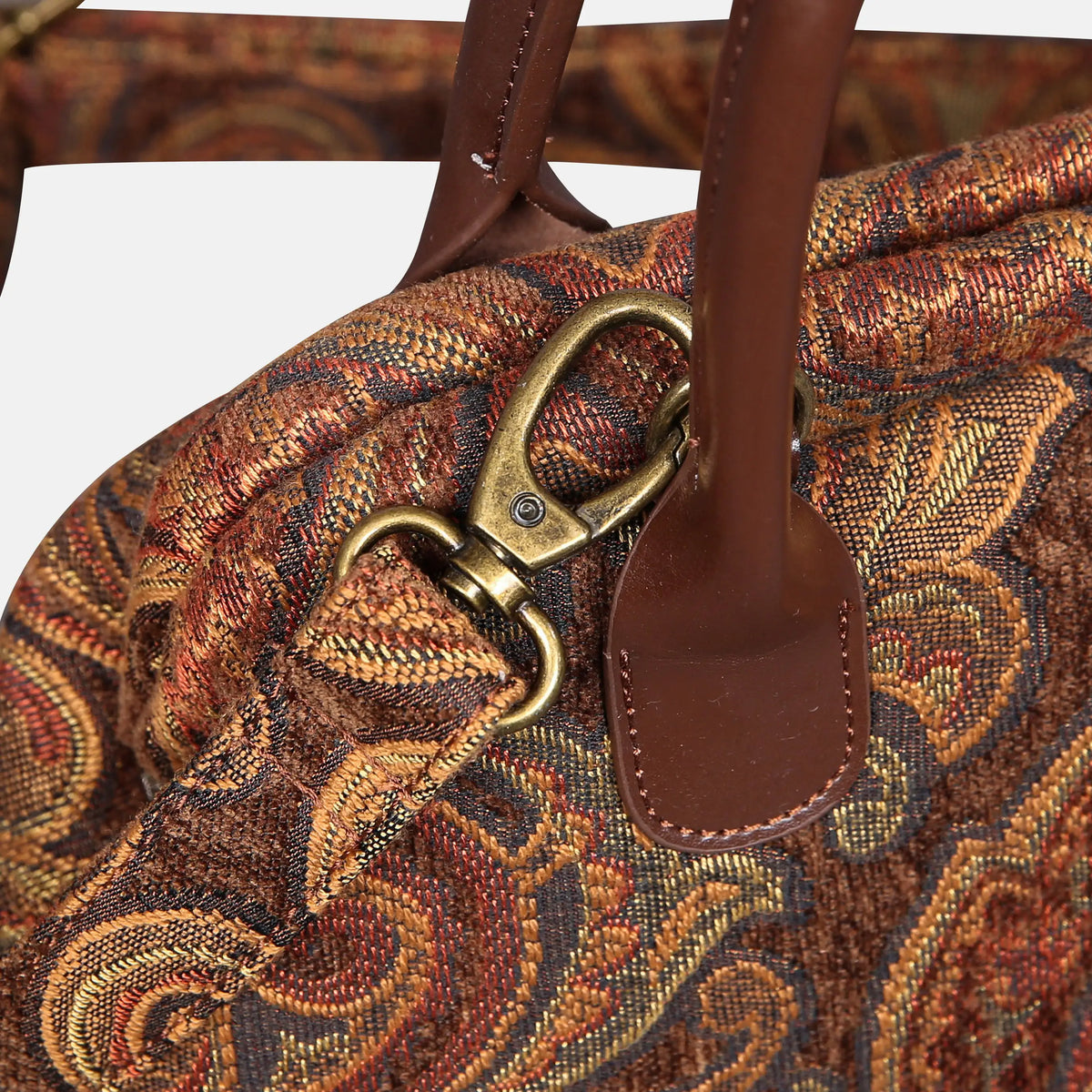 Damask D. Brown Carpet Satchel carpet bag MCW Handmade of America buckle