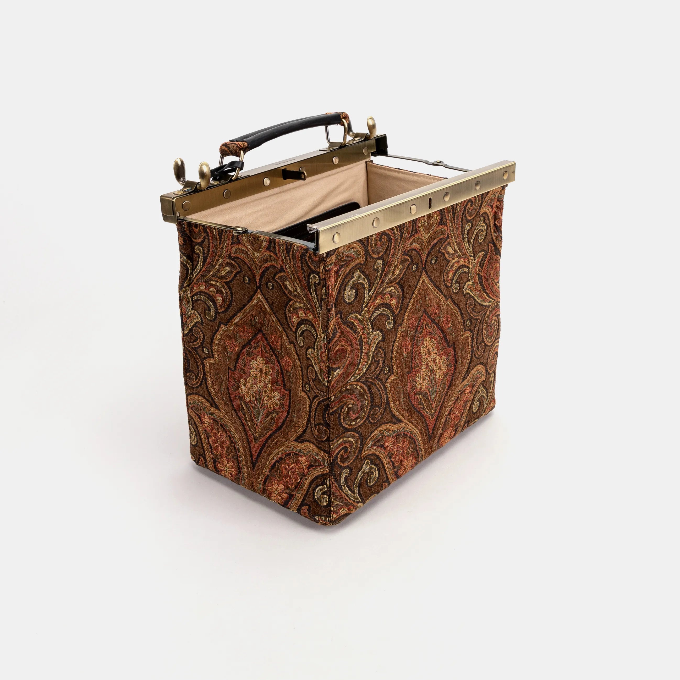 Damask D. Brown Cecile Carpet Purse Gladstone Bag of America open and stand