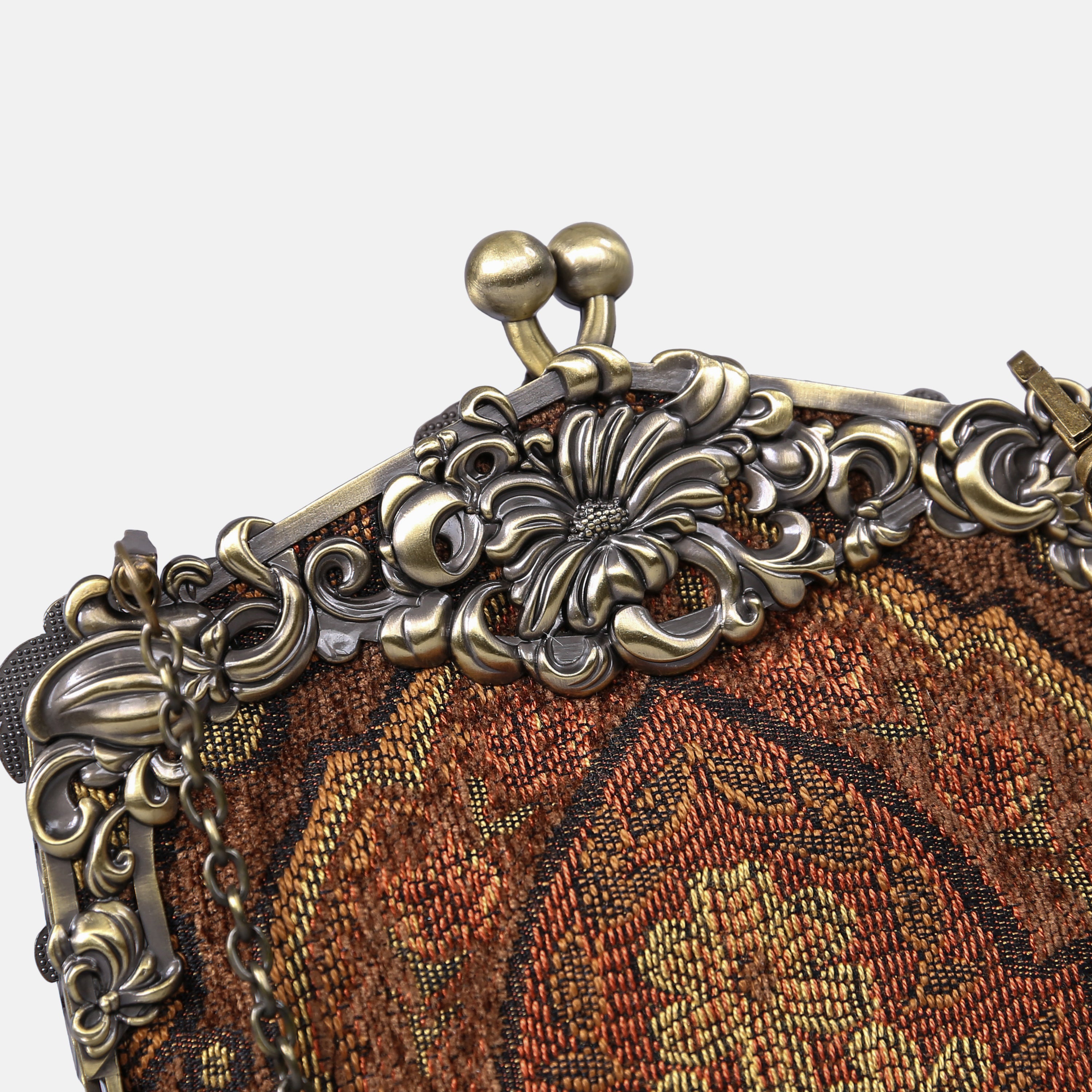 Damask D. Brown Chatelaine Purse Large carpet bag of America detail